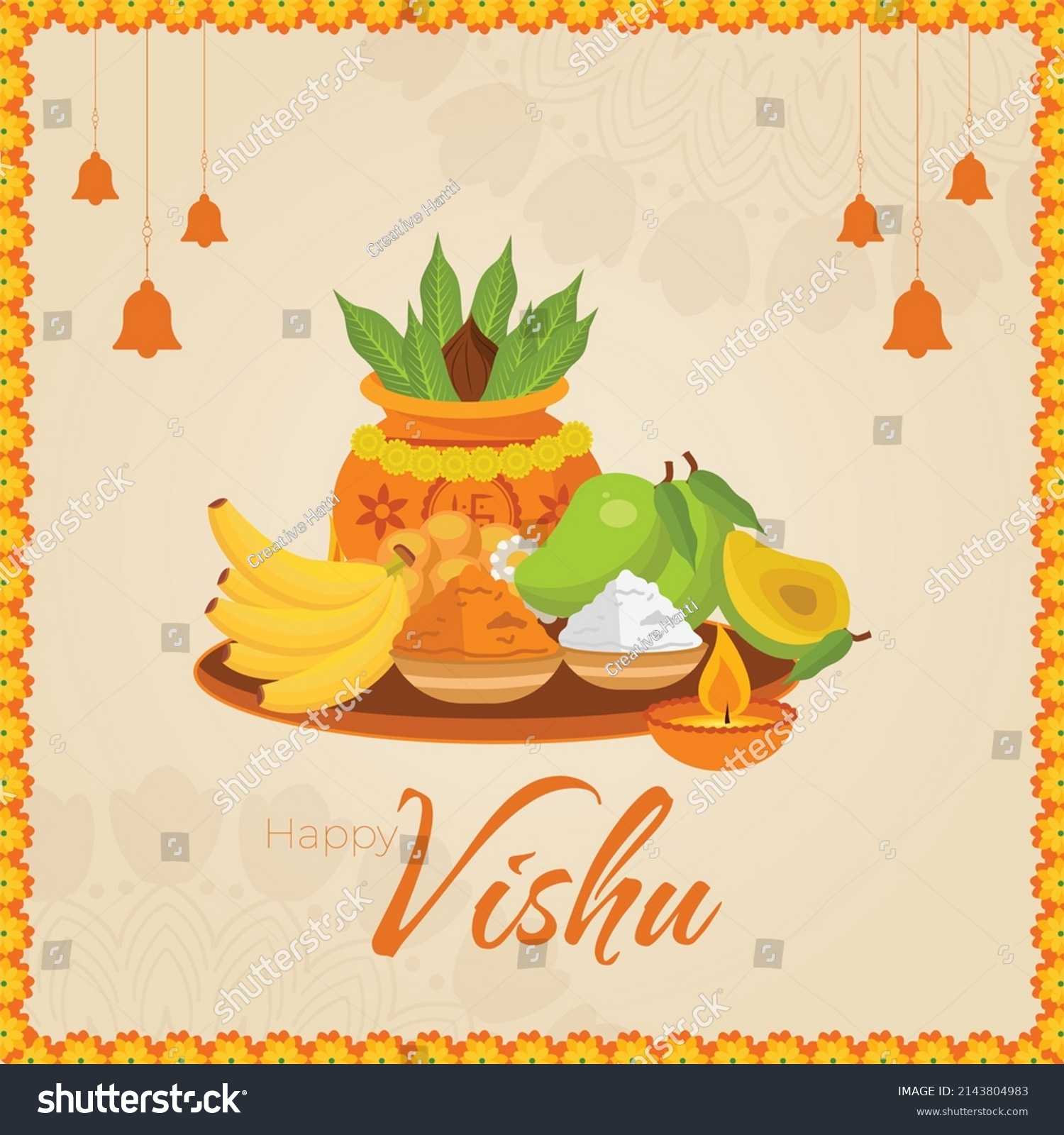 Traditional Indian Kerala Festival Happy Vishu Stock Vector (Royalty ...