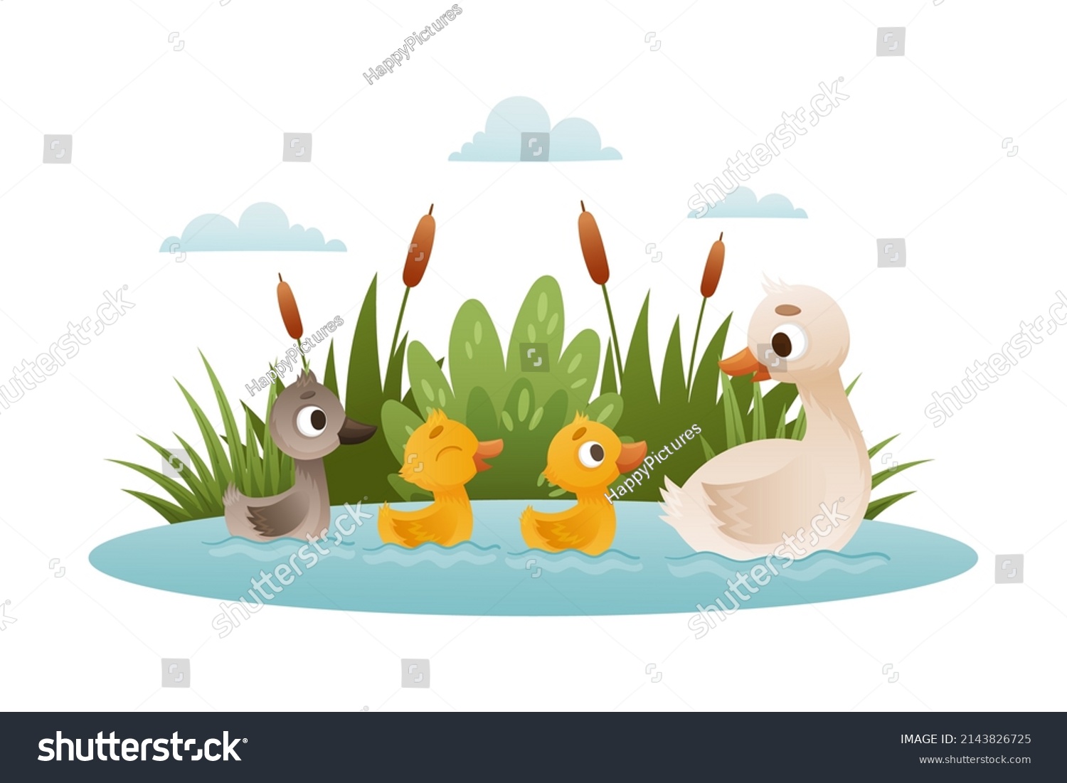 Goose Family Mom Floating Her Babyies Stock Vector (Royalty Free ...