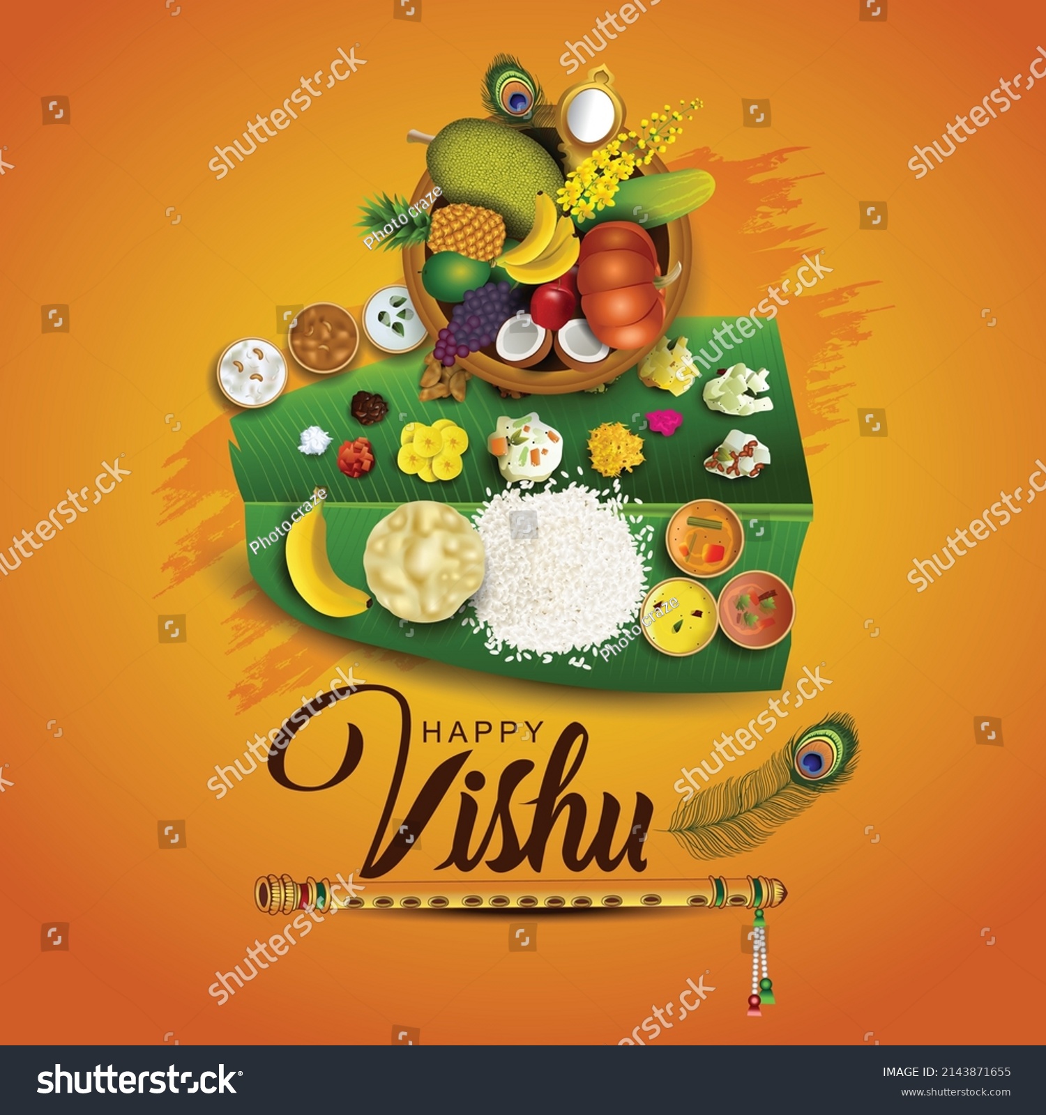 Kerala Festival Happy Vishu Background Traditional Stock Vector 