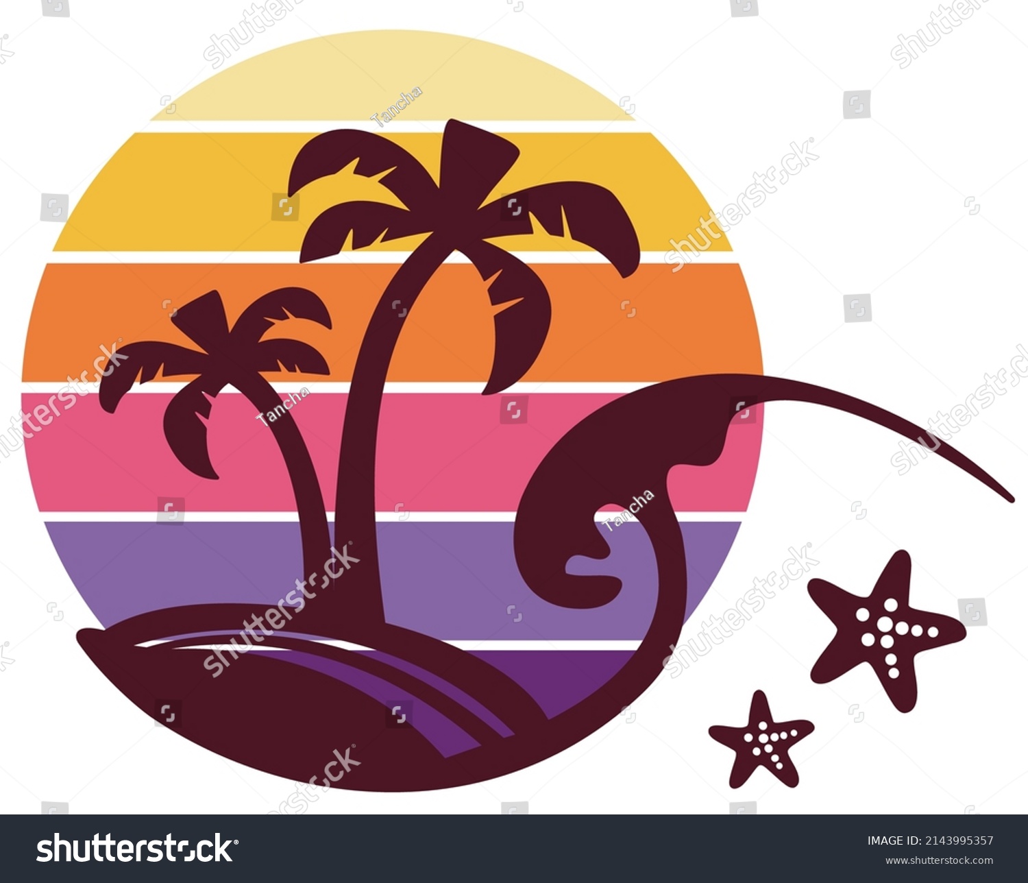 Palm Trees Ocean Waves Island Vector Stock Vector Royalty Free