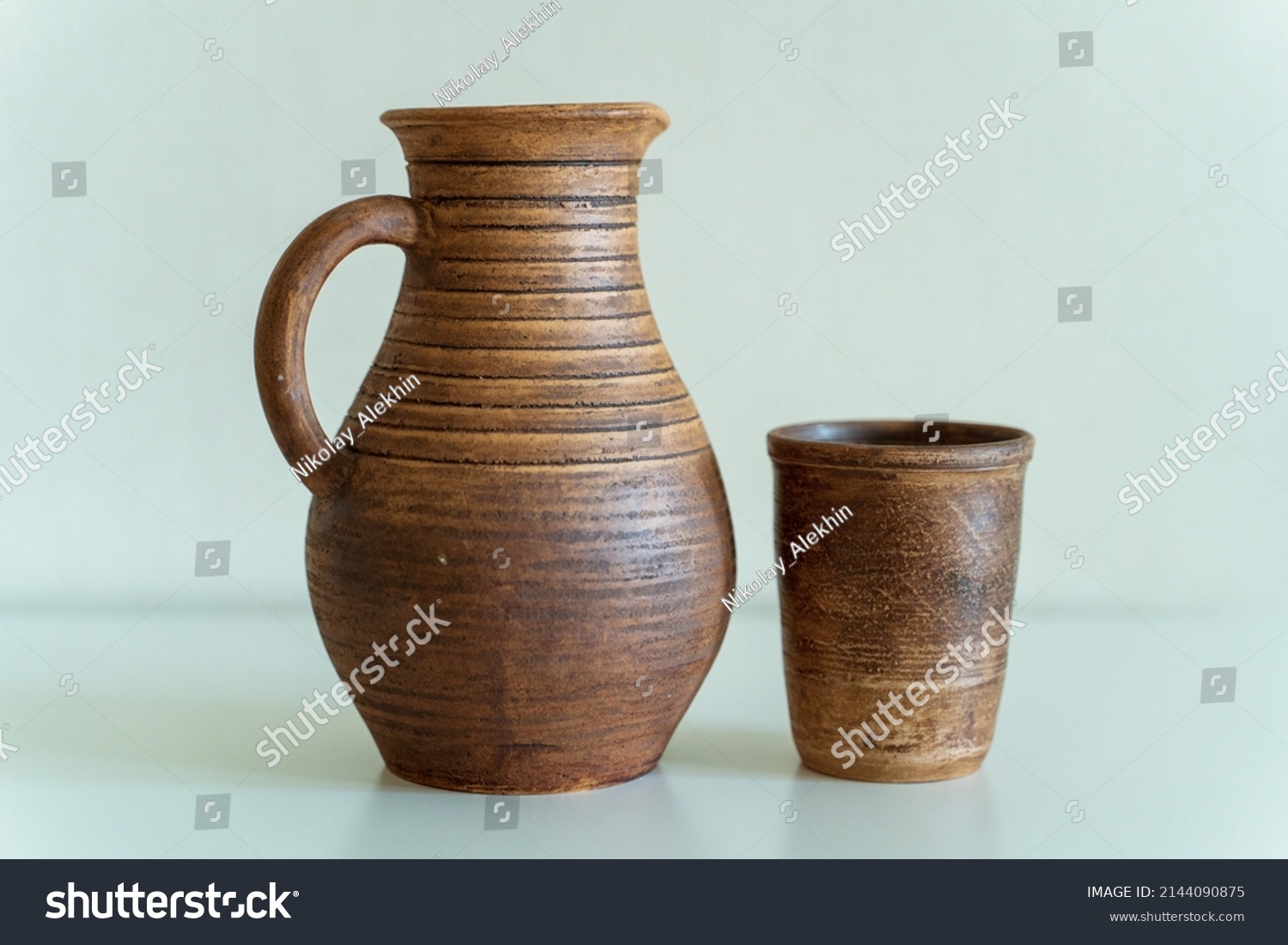 Stock Photo  Ceramics A Ceramic Product Made With Your Own Hands Made On A Potter S Wheel A Jug A Mug 2144090875 