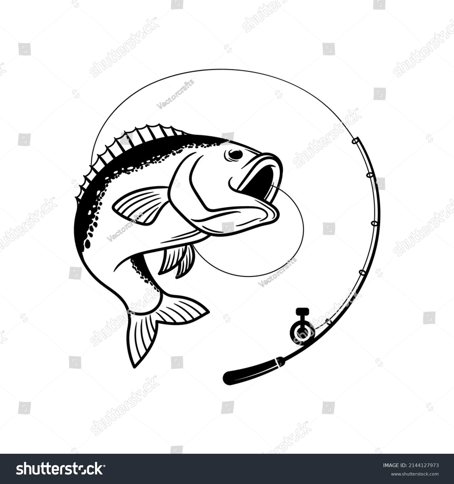 Bass Fishing Line Art Illustration Icon Stock Vector (Royalty Free ...