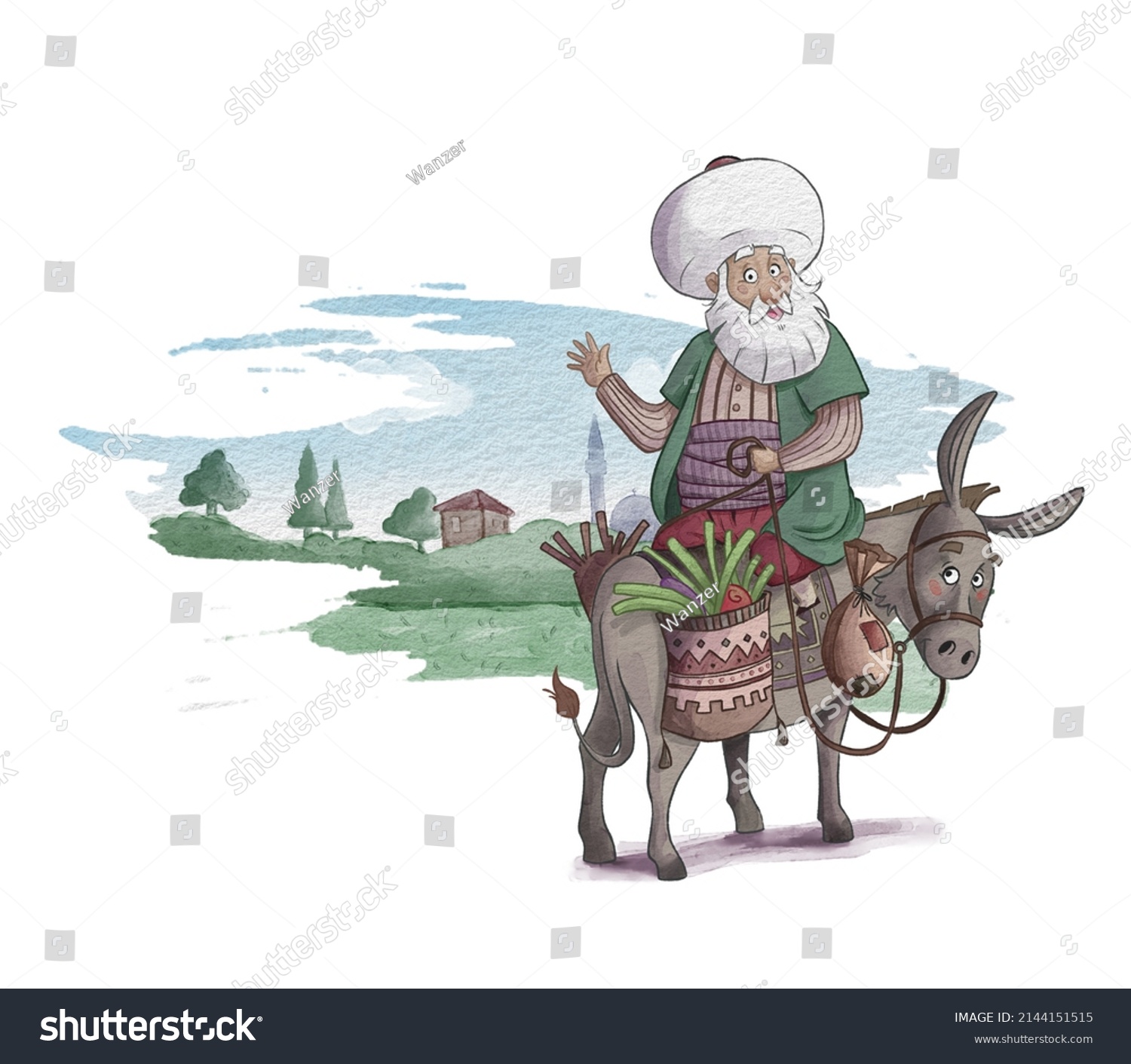 「Nasreddin Hodja乗馬ロバのイラスト漫画の文字デザイン」のイラスト素材 2144151515 | Shutterstock