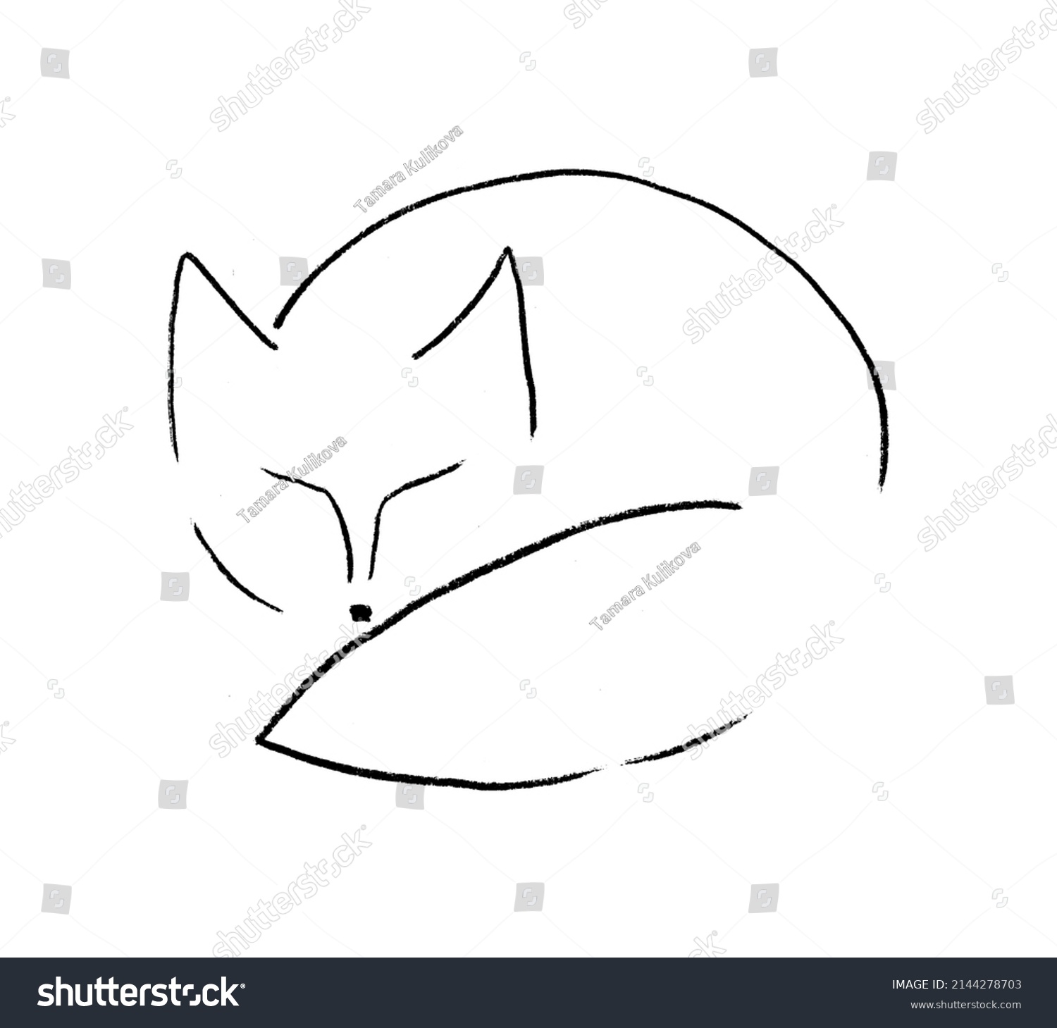 Sleeping Fox Line Drawing Black Ink Stock Illustration 2144278703 ...