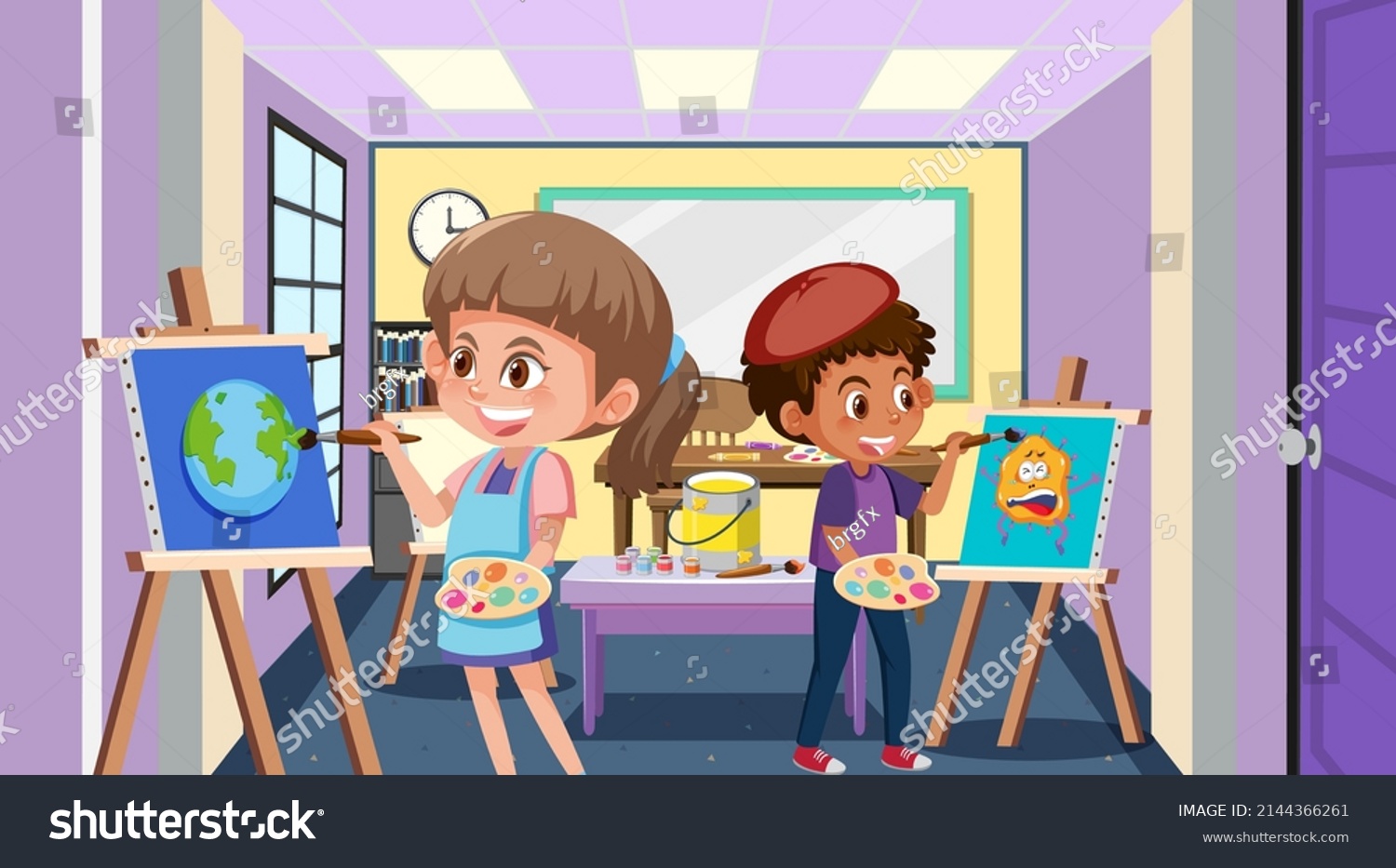 School Art Classroom Student Kids Illustration Stock Vector (Royalty ...