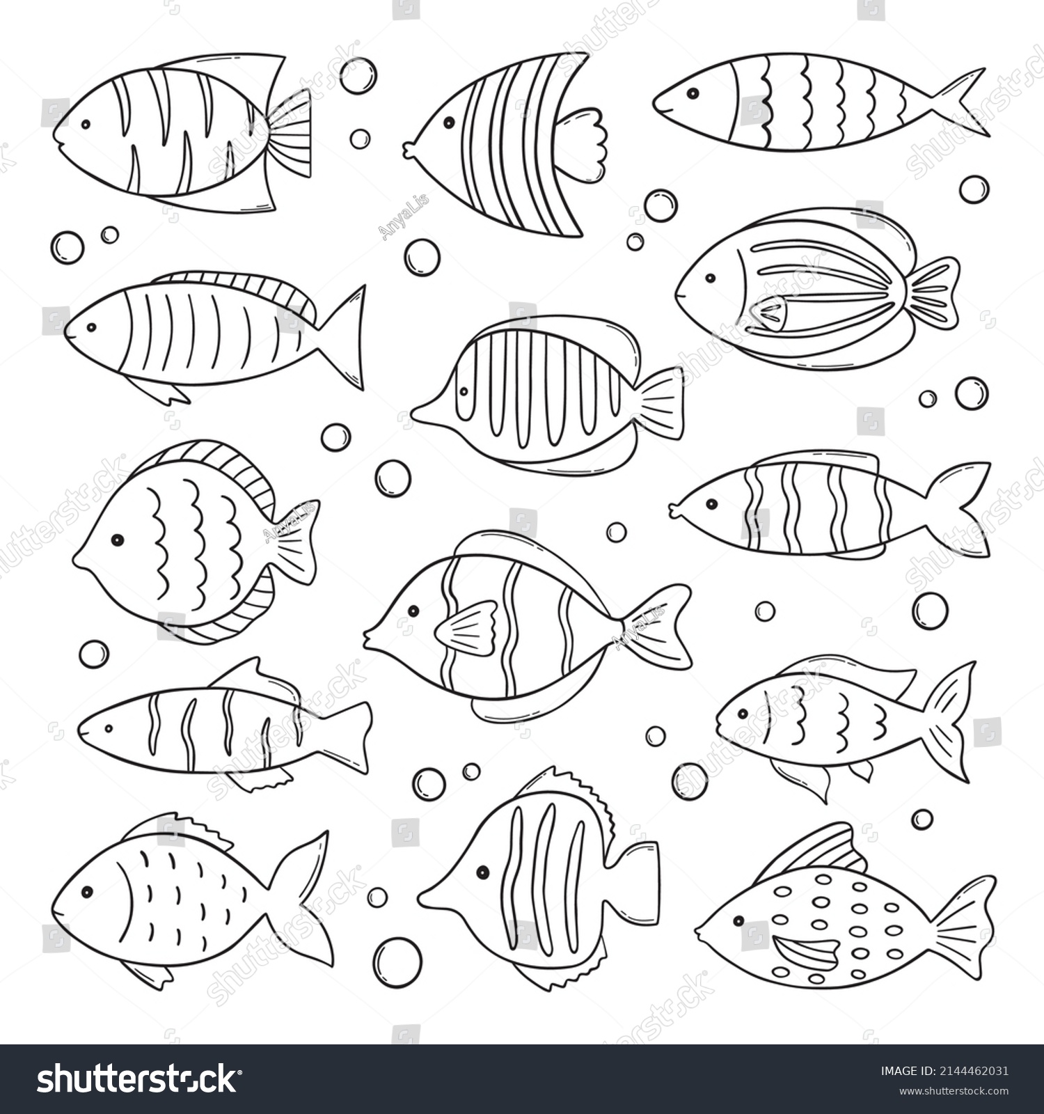 Set Cute Sea Fish Doodle Underwater Stock Vector (Royalty Free ...