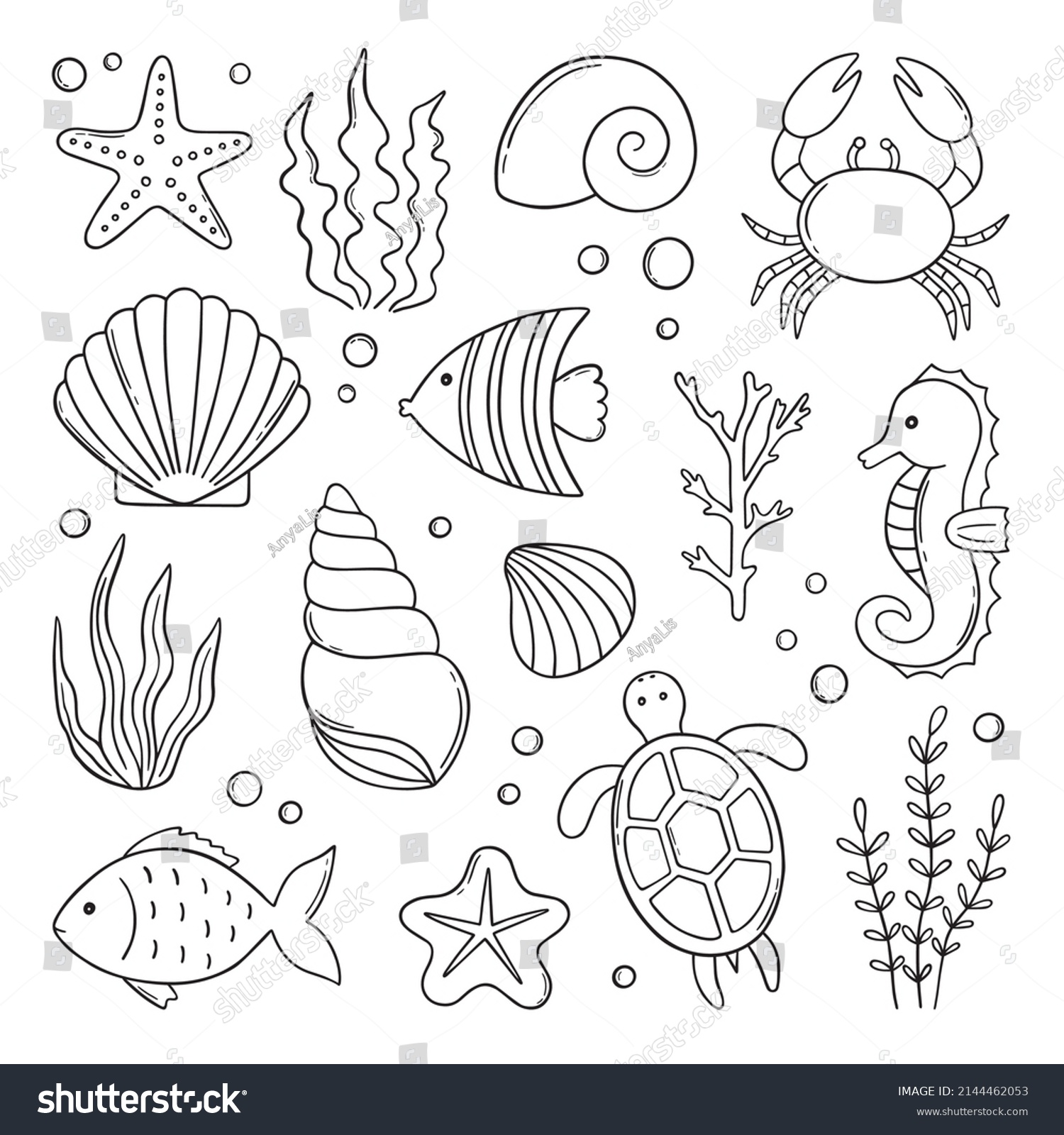 Set Sea Life Doodle Underwater Elements Stock Vector (Royalty Free ...