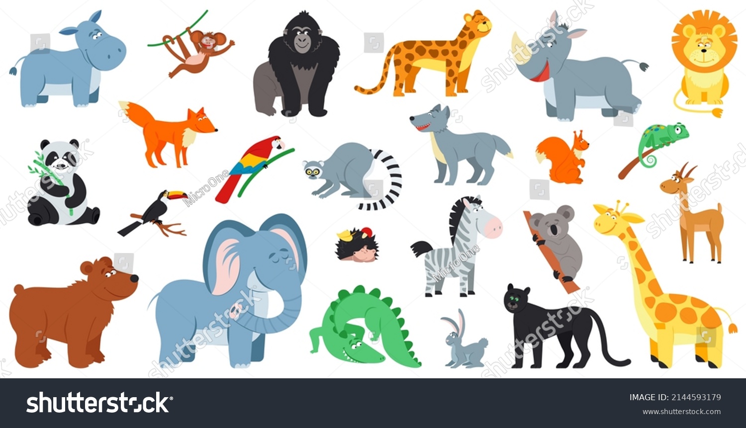 Exotic Forest Animals Cute Cartoon Animal Stock Illustration 2144593179 ...