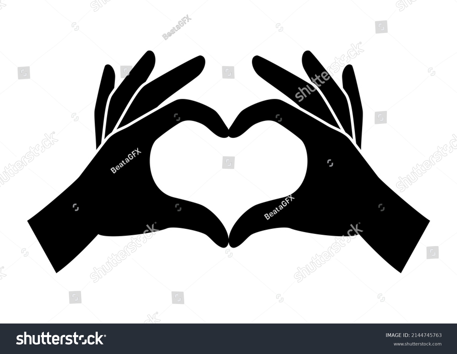 Hand Heart Love Gesture Black Silhouette Stock Illustration 2144745763 ...