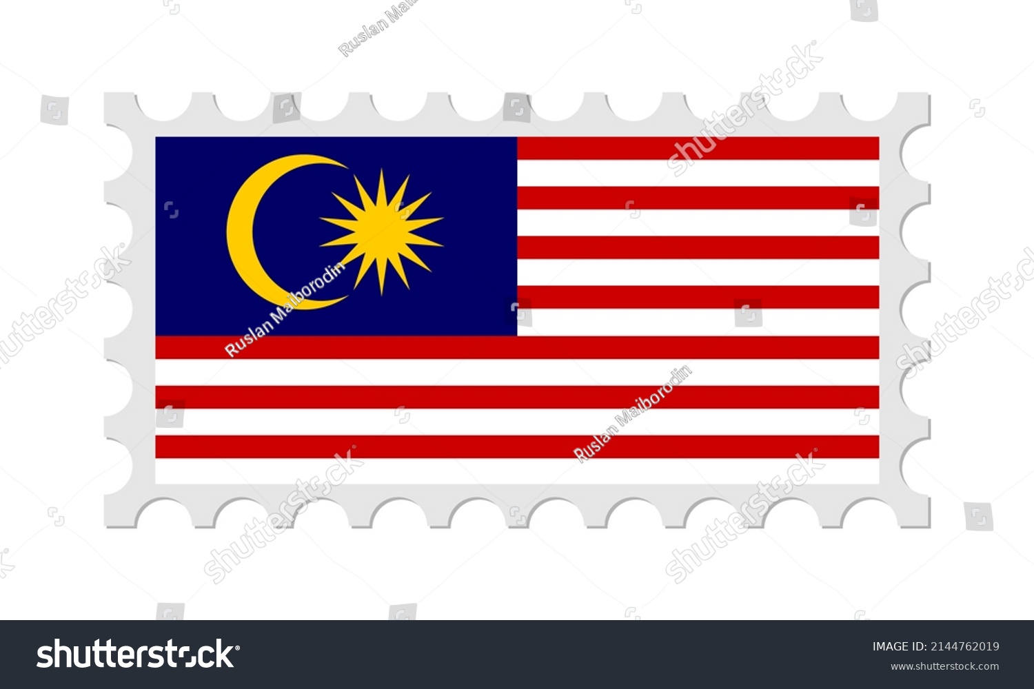 Malaysia Postage Stamp Shadow Vector Illustration Stock Vector (Royalty