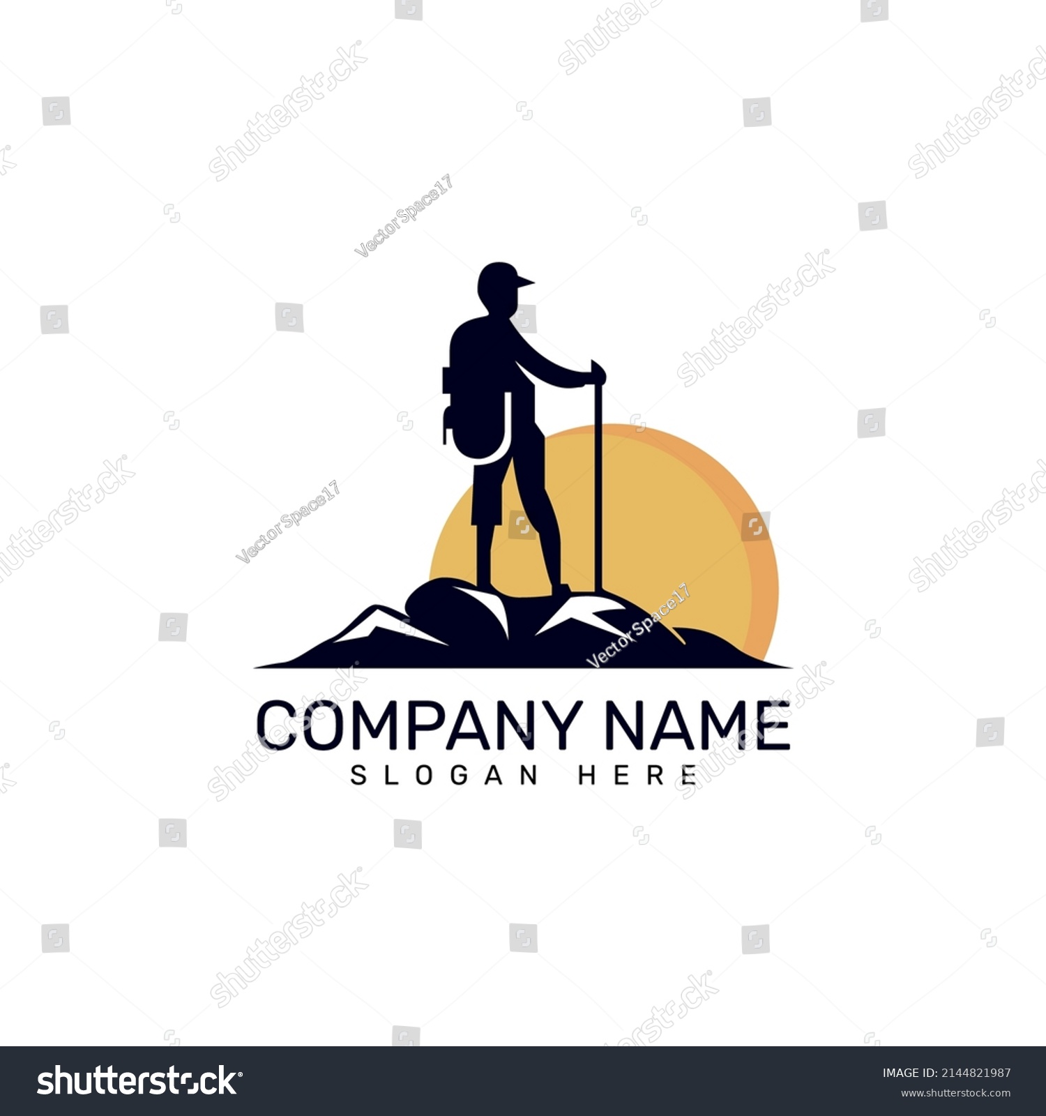 Hiking Sun Mountain Logo Vector Illustration Stock Vector (Royalty Free ...