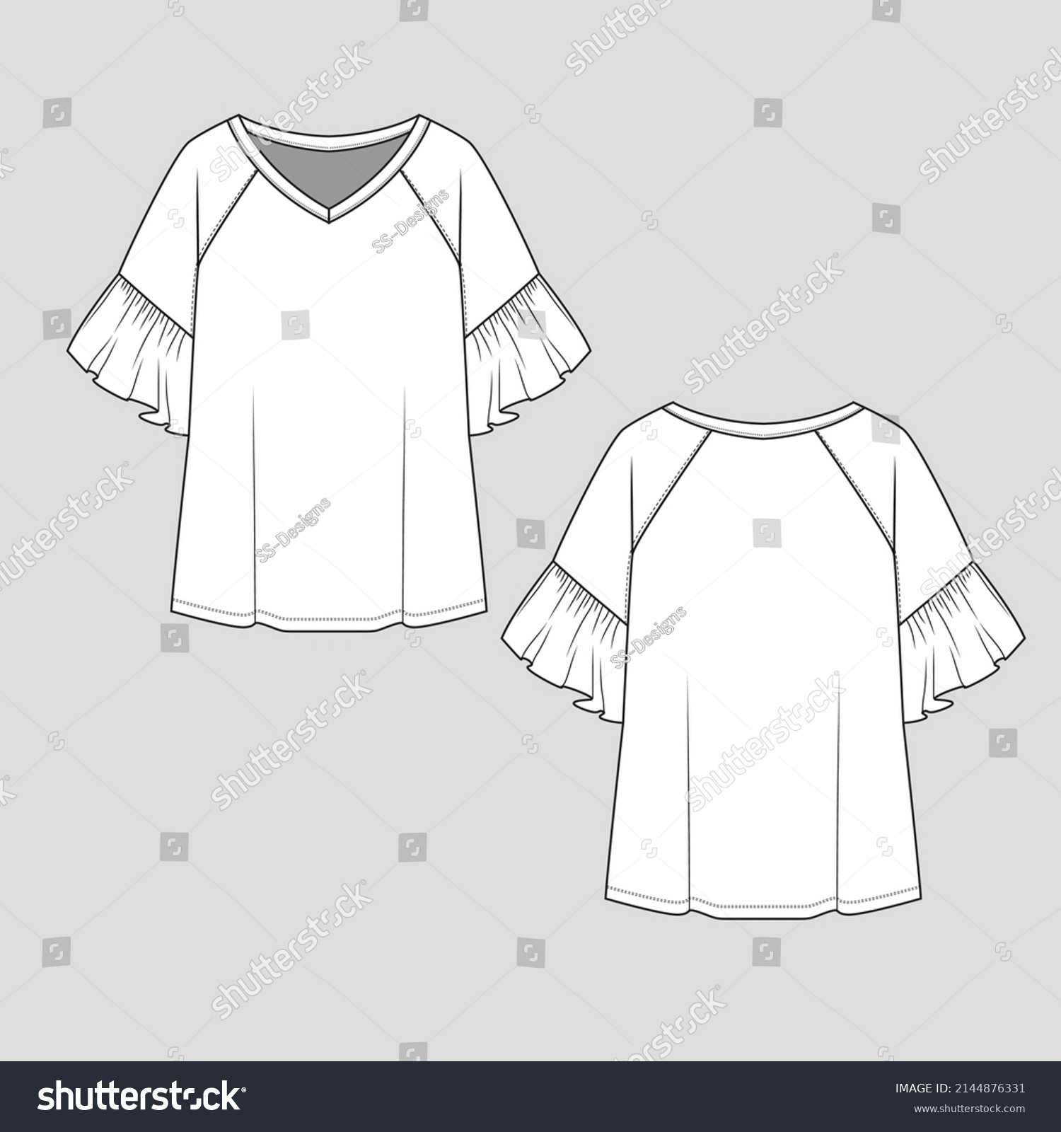 Womens Raglan Sleeve Ruffles Top V Stock Vector (Royalty Free ...