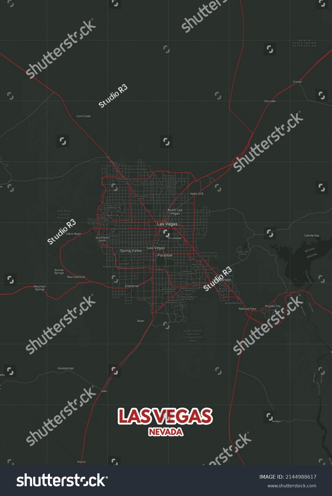 Poster Las Vegas Nevada Maproad Map Stock Illustration 2144988617