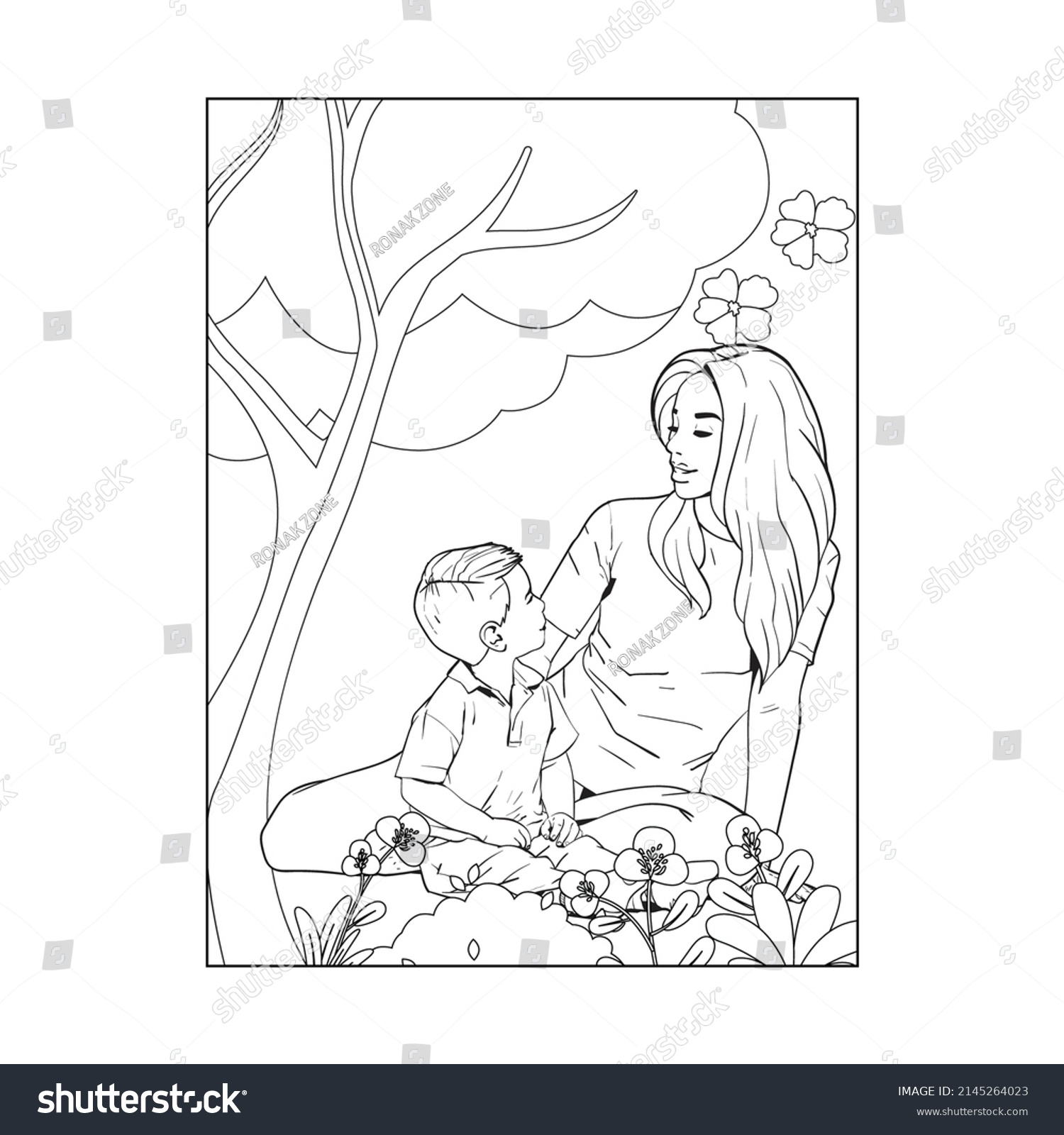 Mothers Day Coloring Pages Happy Mothers Stock Vector Royalty Free