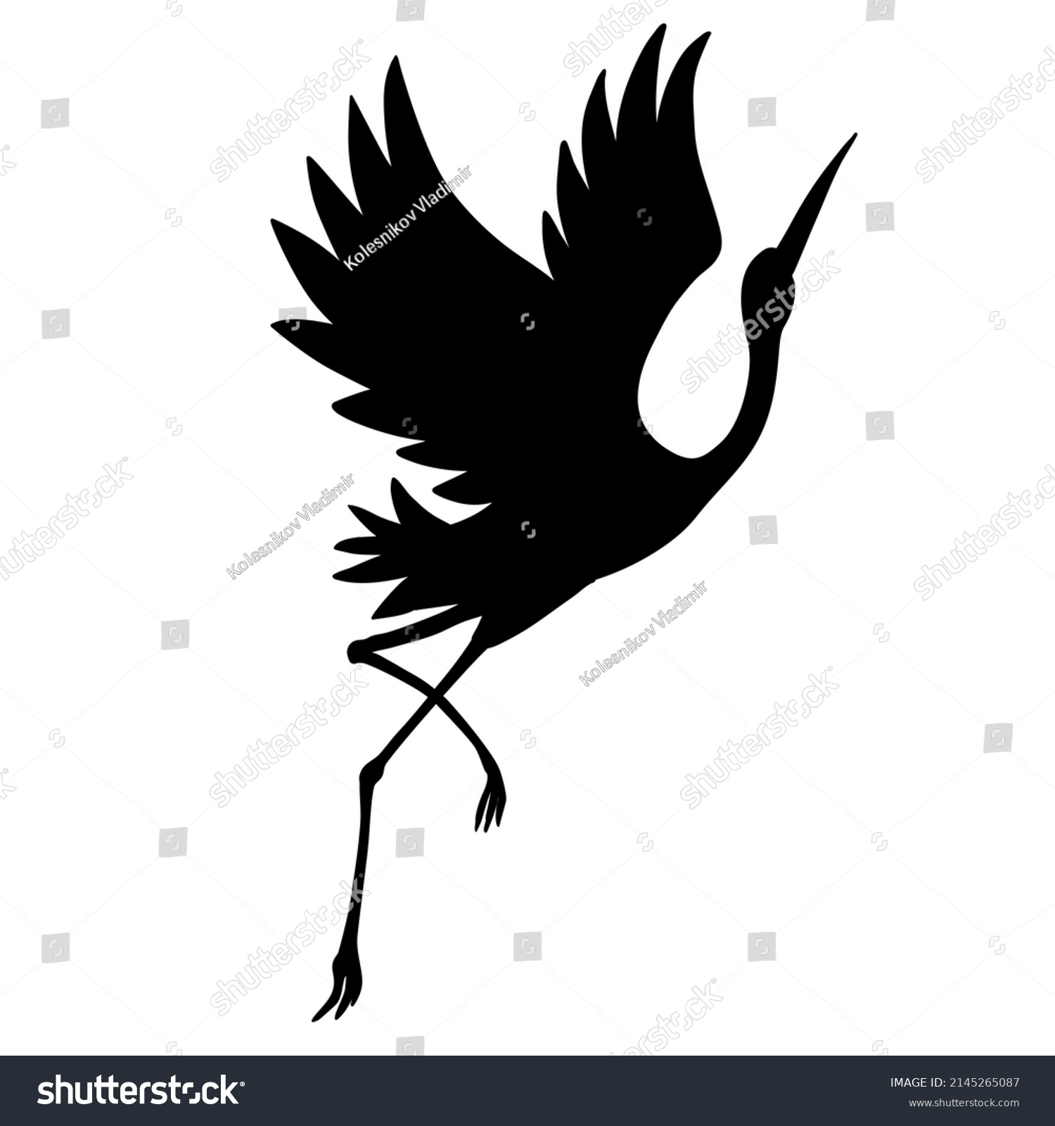 Silhouette Flying Crane On White Background Stock Illustration ...