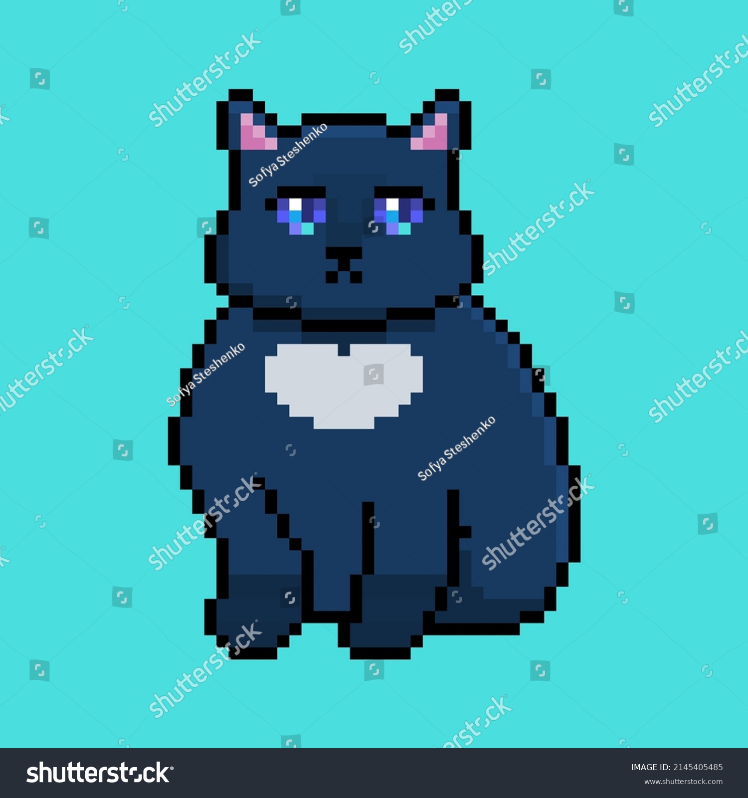 Pixel Fat Cute Cat Bright Eyes Stock Vector (royalty Free) 2145405485 