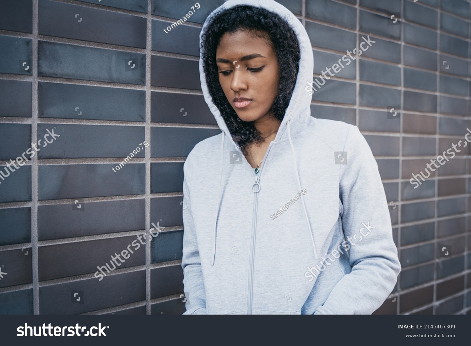 One Sad Young Black Girl Feeling Stock Photo 2145467309 