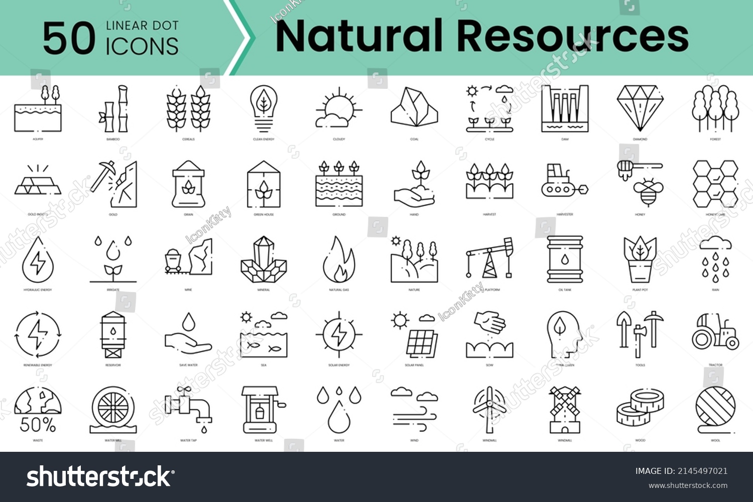 Set Natural Resources Icons Line Art Stock Vector (Royalty Free ...