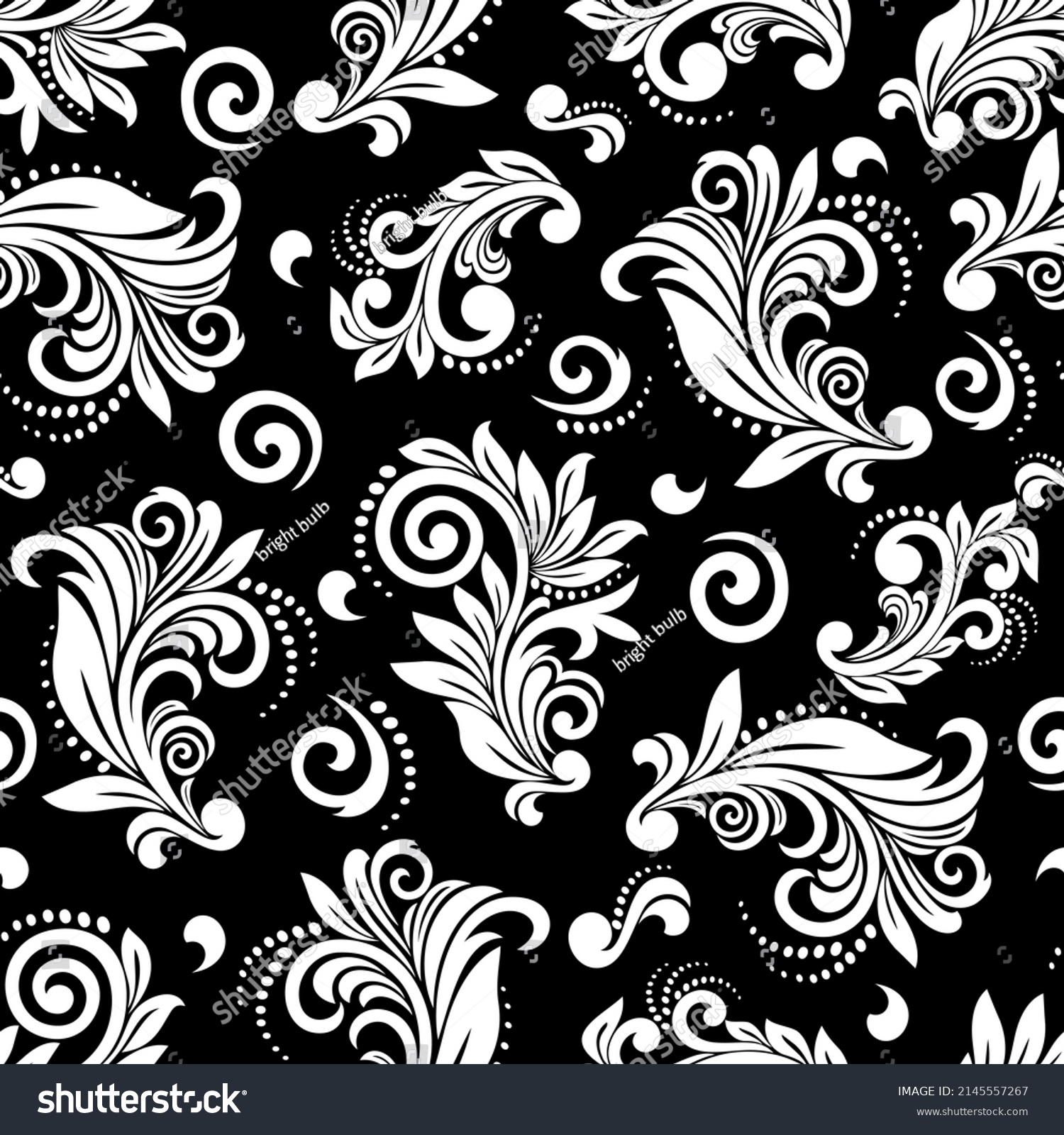 Seamless Black Background White Pattern Baroque Stock Vector (Royalty ...