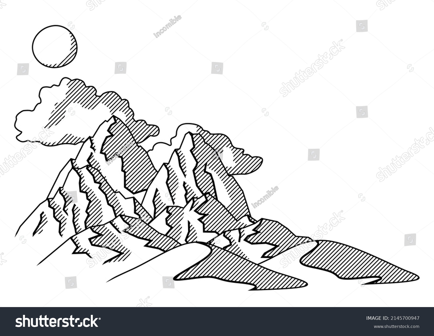 Landscape Mountains Hills Sky Natural Illustration Stock Vector ...