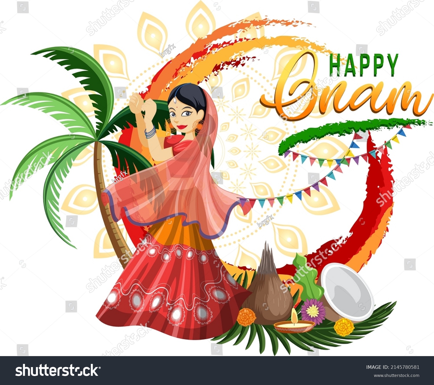 Onam Hindu Harvest Festival Poster Illustration Stock Vector (Royalty ...