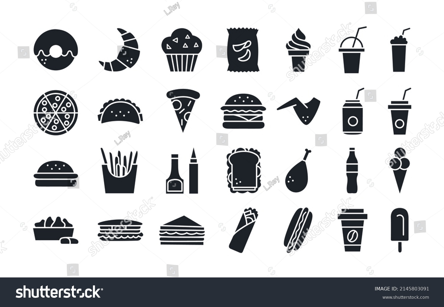 Fast Food Icon Set Isolated Vector Stock Vector (royalty Free 