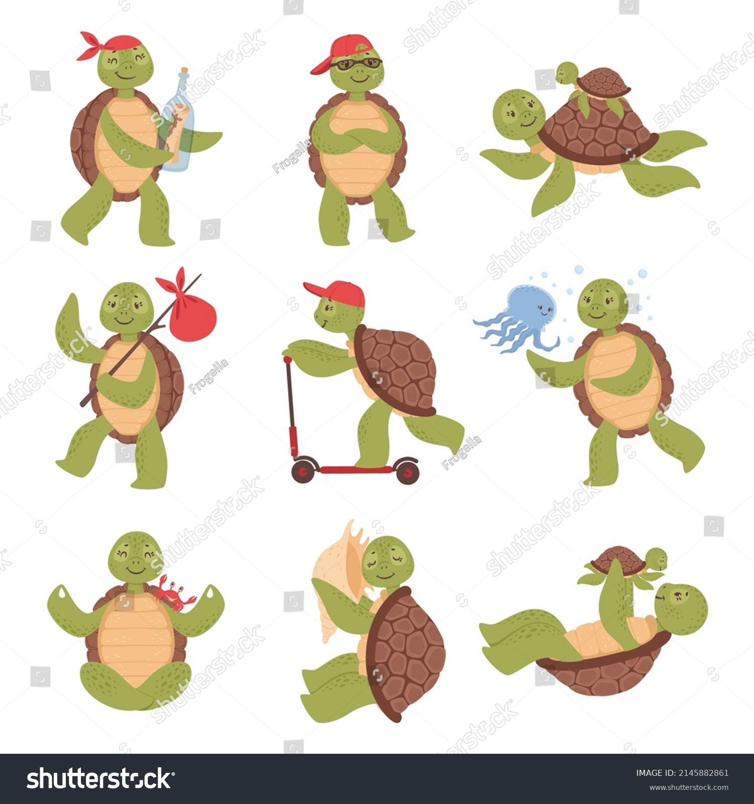 Cartoon Cute Turtles Funny Turtle Characters Stock Illustration ...