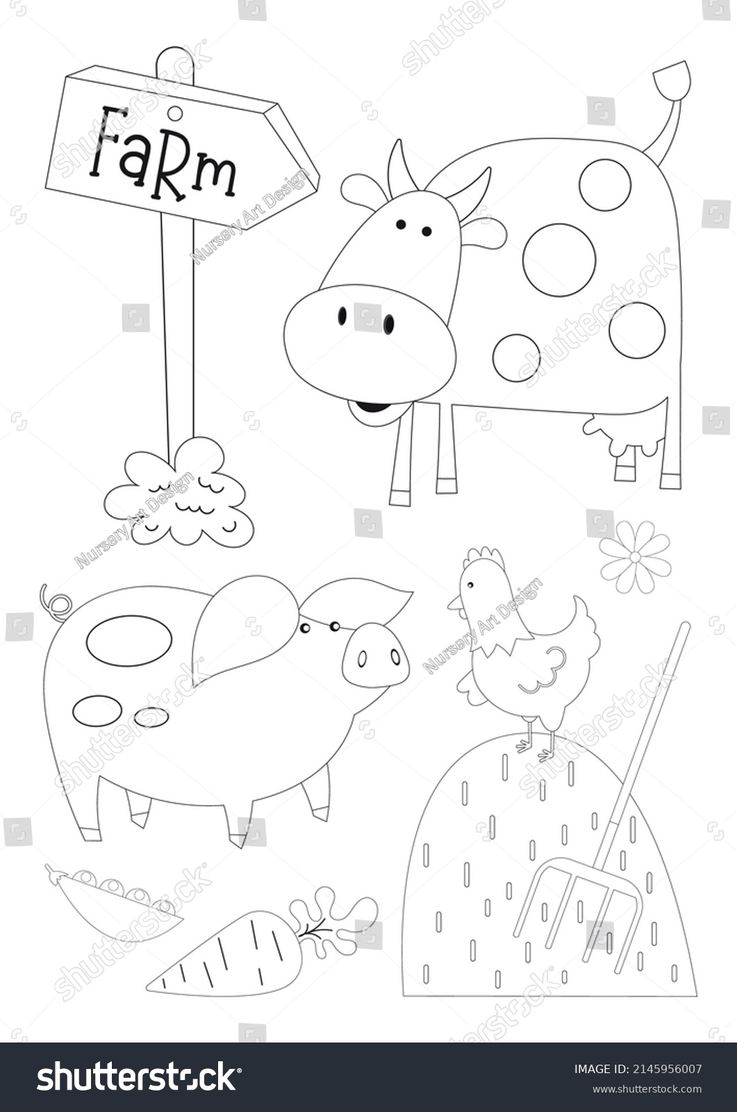 Farm Animals Coloring Page Printable Children Stock Vector (Royalty ...