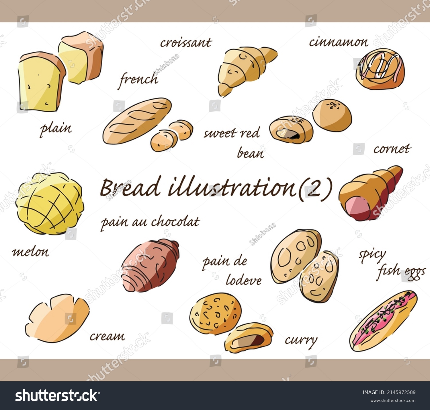 Handdrawn Illustration Set Various Breads Stock Vector (Royalty Free ...