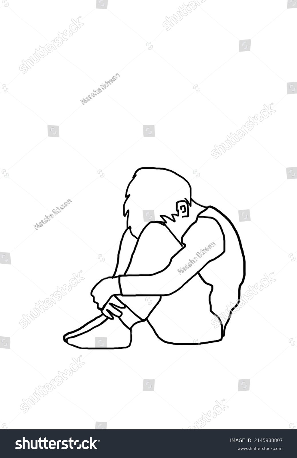 Child Sitting Sad Position Depicting Child Stock Illustration ...