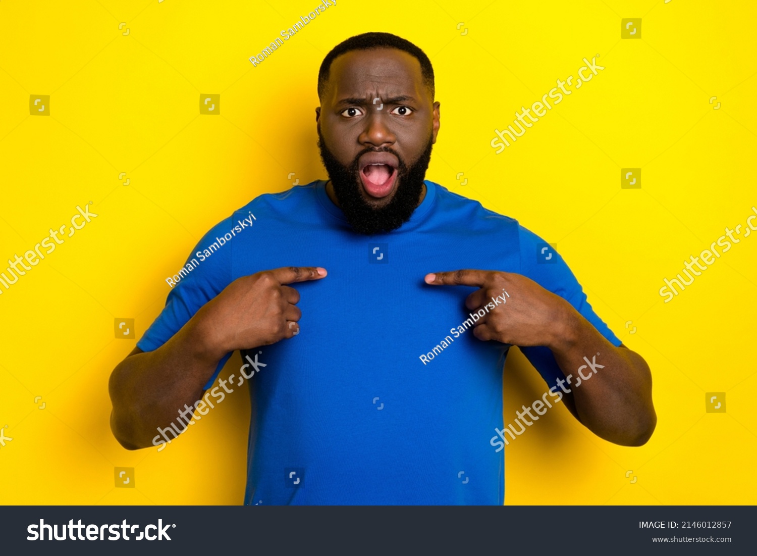 Portrait Attractive Mad Worried Guy Pointing Stock Photo 2146012857 