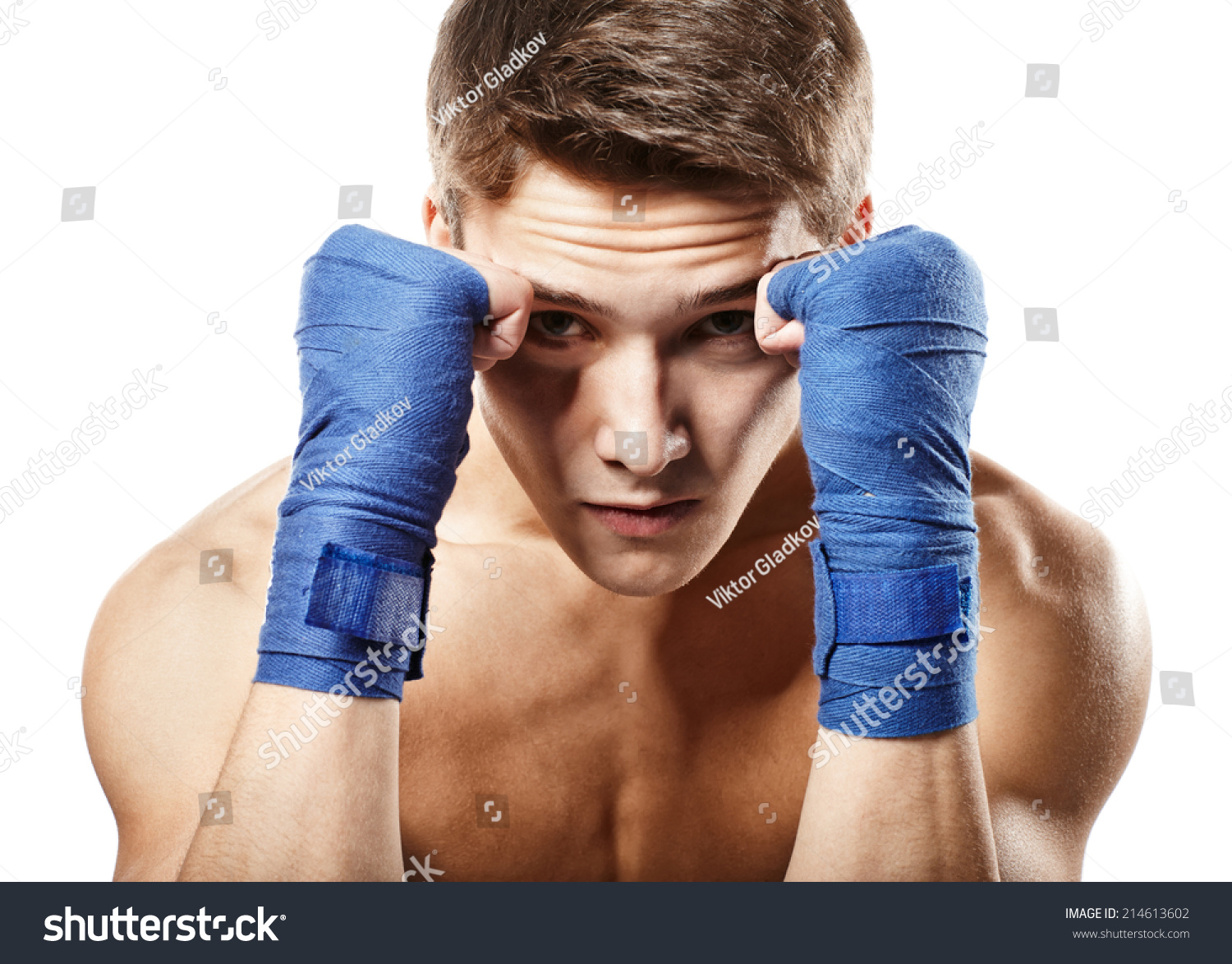 Closeup Portrait Young Handsome Male Boxer Stock Photo 214613602