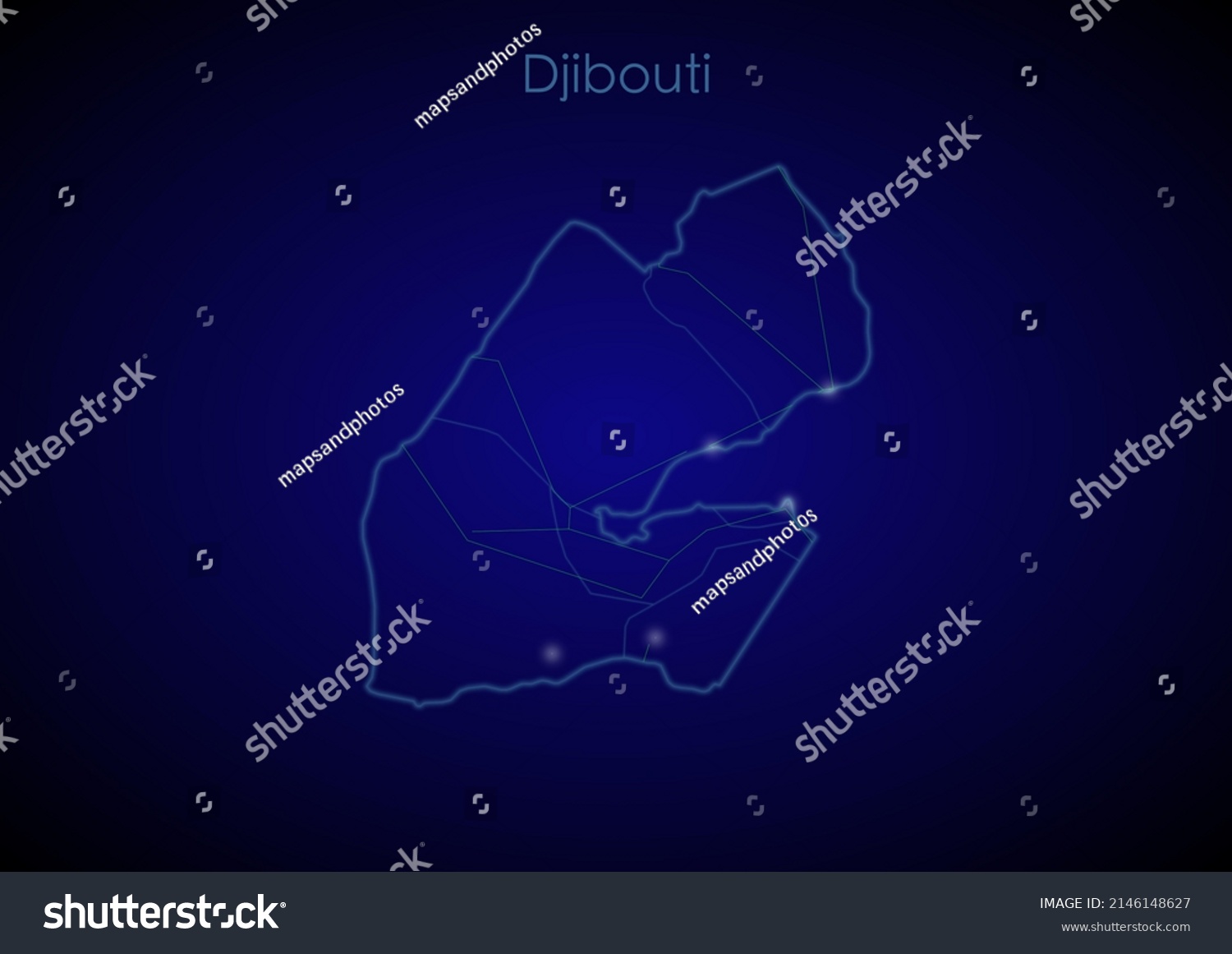 Djibouti Concept Map Glowing Cities Network Stock Illustration   Stock Photo Djibouti Concept Map With Glowing Cities And Network Covering The Country Map Of Djibouti Suitable 2146148627 