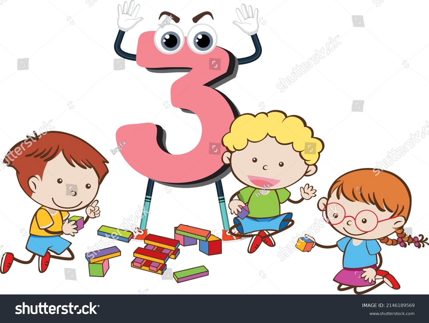 Three Kids Attached Number Three Illustration Stock Vector (Royalty ...