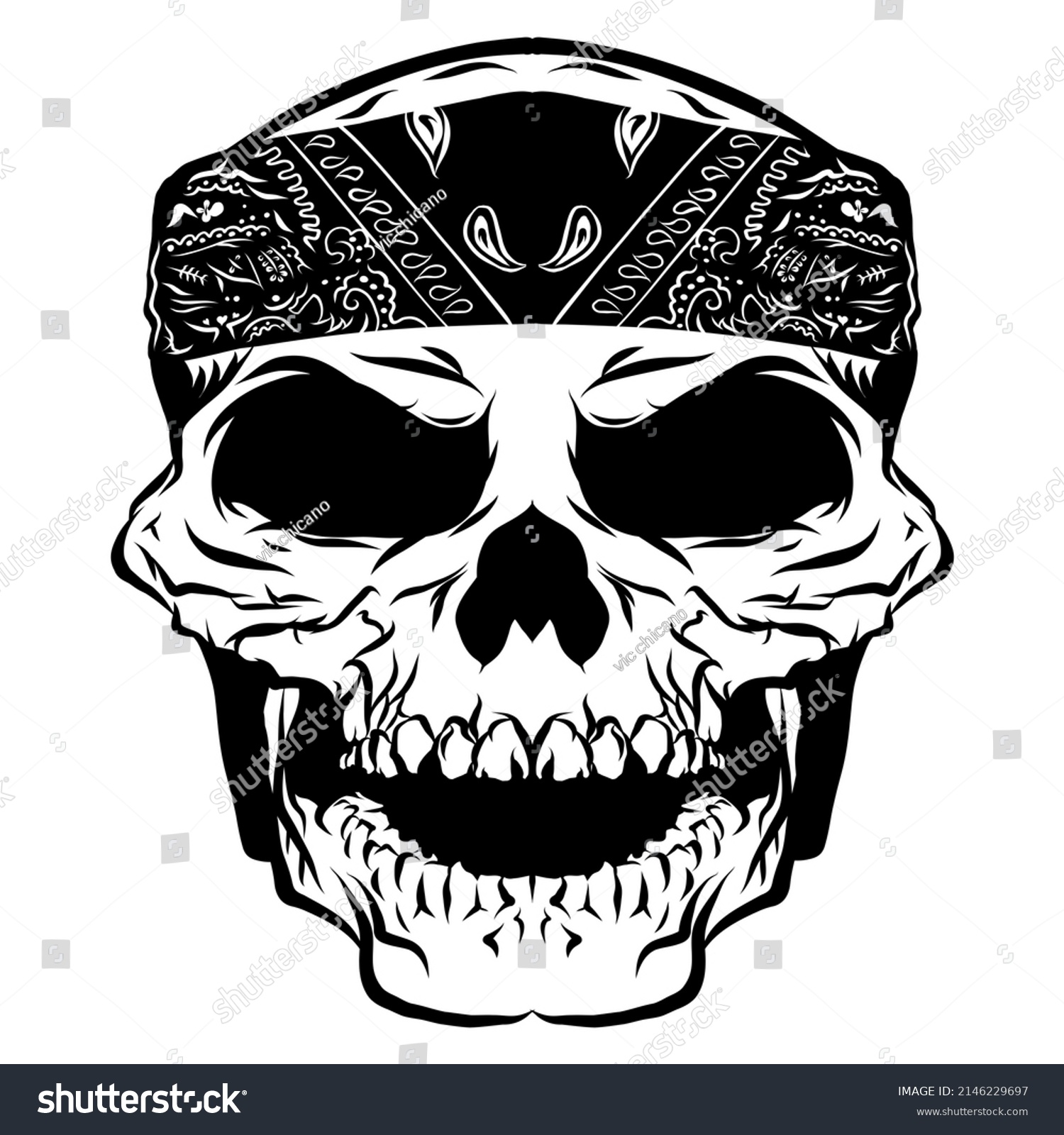 Skull Bandana Drawing Illustration Tattoo Design Stock Illustration