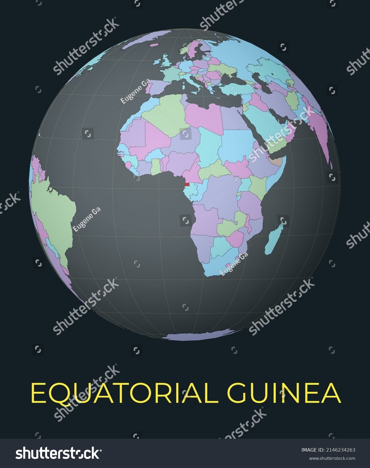 World Map Centered Equatorial Guinea Red Stock Vector Royalty Free   Stock Vector World Map Centered To Equatorial Guinea Red Country Highlighted Satellite World View Centered To 2146234263 