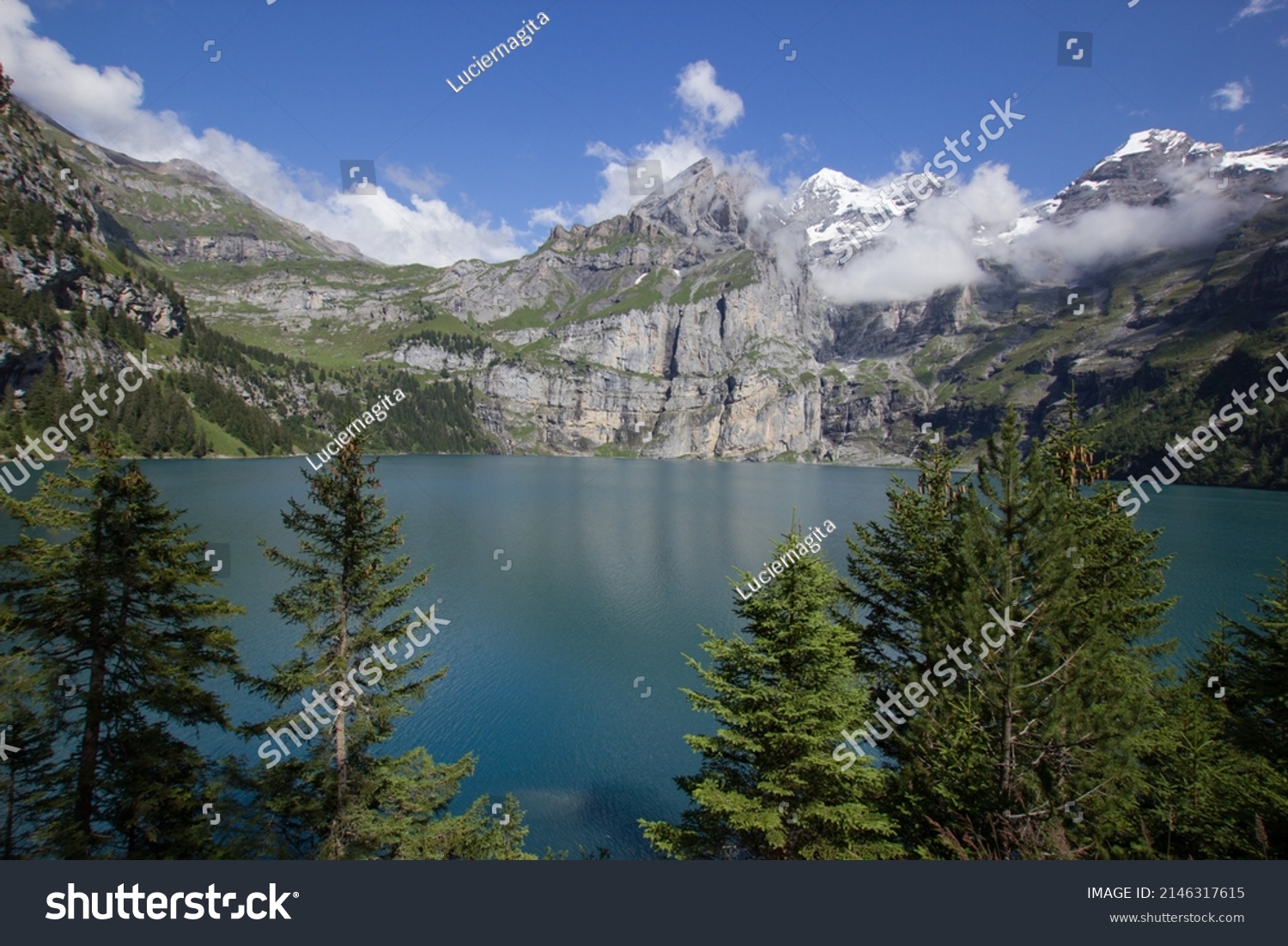 Lake Oeschinen Oeschinensee Bernese Oberland Switzerland Stock Photo ...