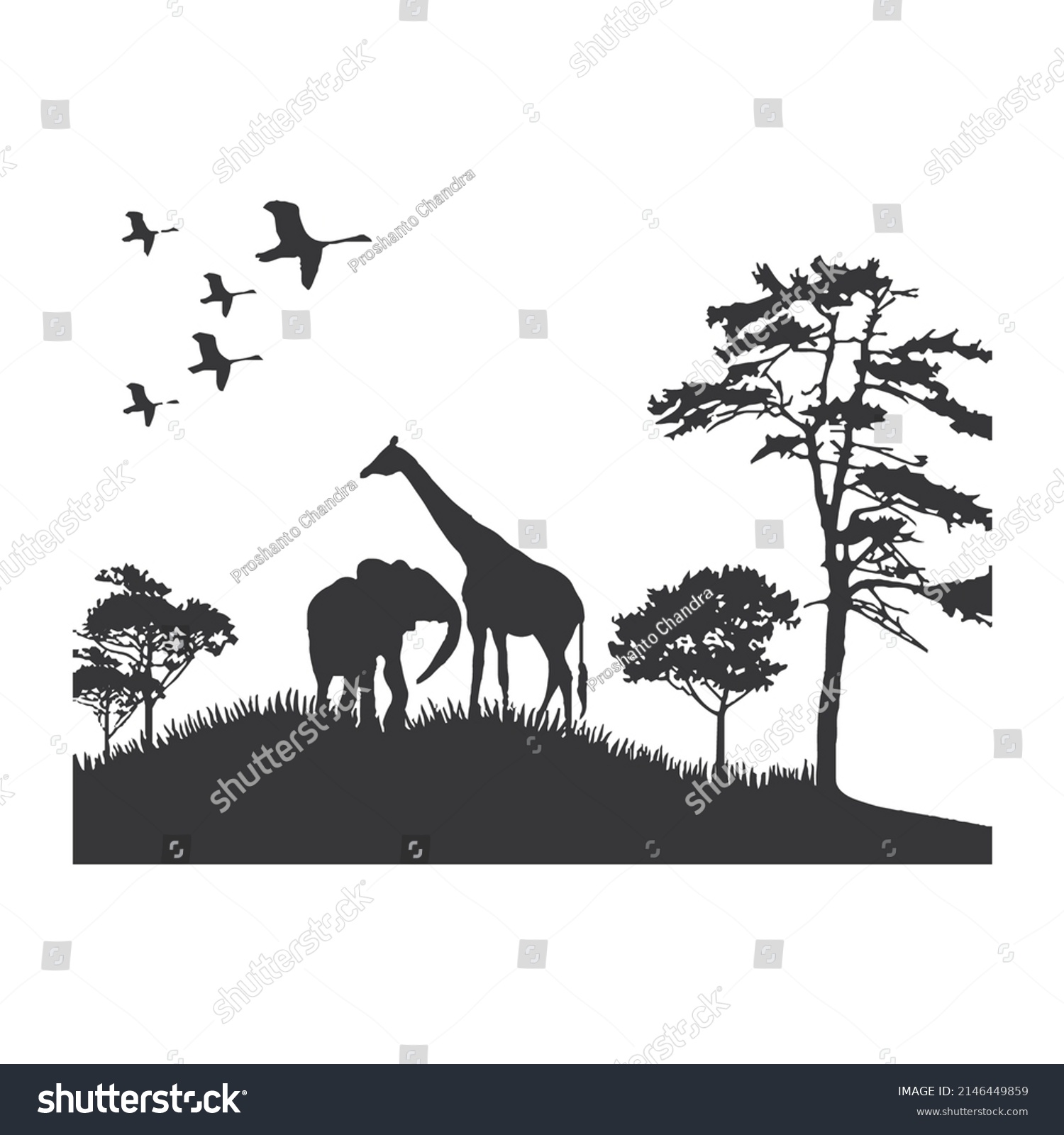 African Black White Tree Line Art Stock Vector (Royalty Free ...