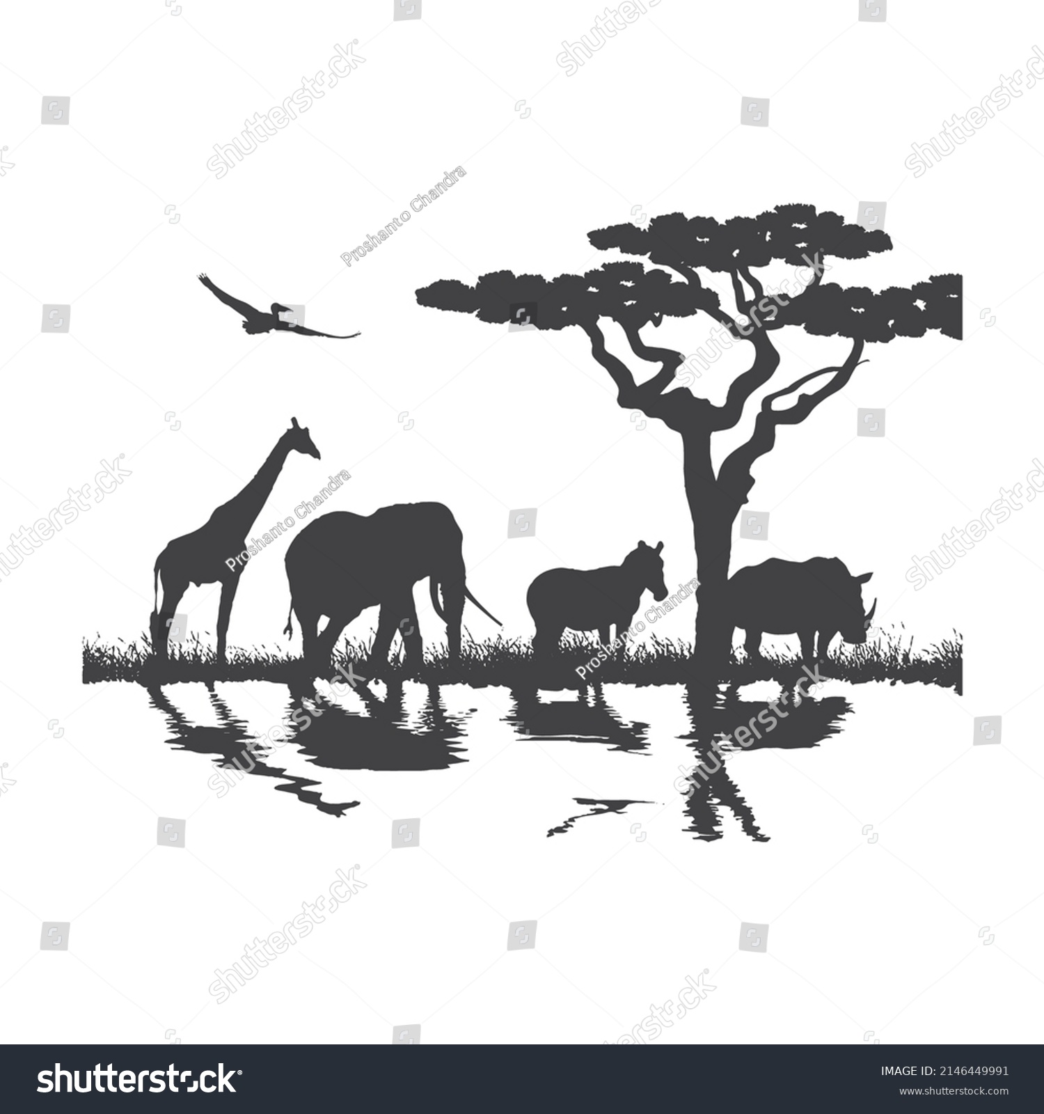 African Black White Tree Line Art Stock Vector (Royalty Free ...