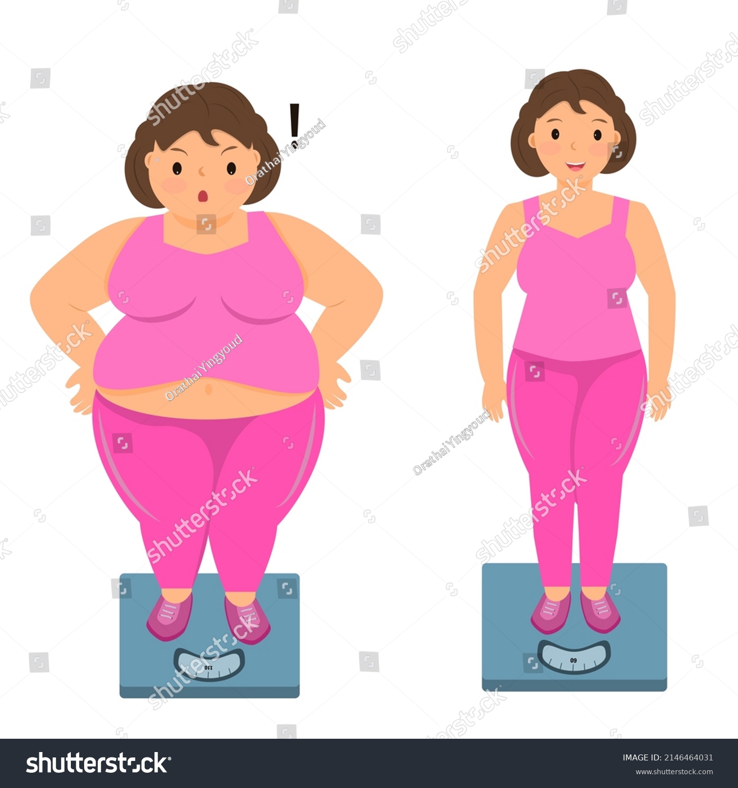 Women Weighing Comparison Between Overweight Fit Stock Vector (Royalty ...