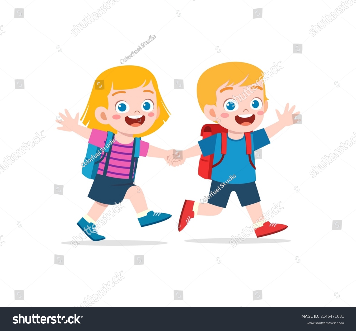 Cute Kid Go School Friend Together Stock Vector (Royalty Free ...