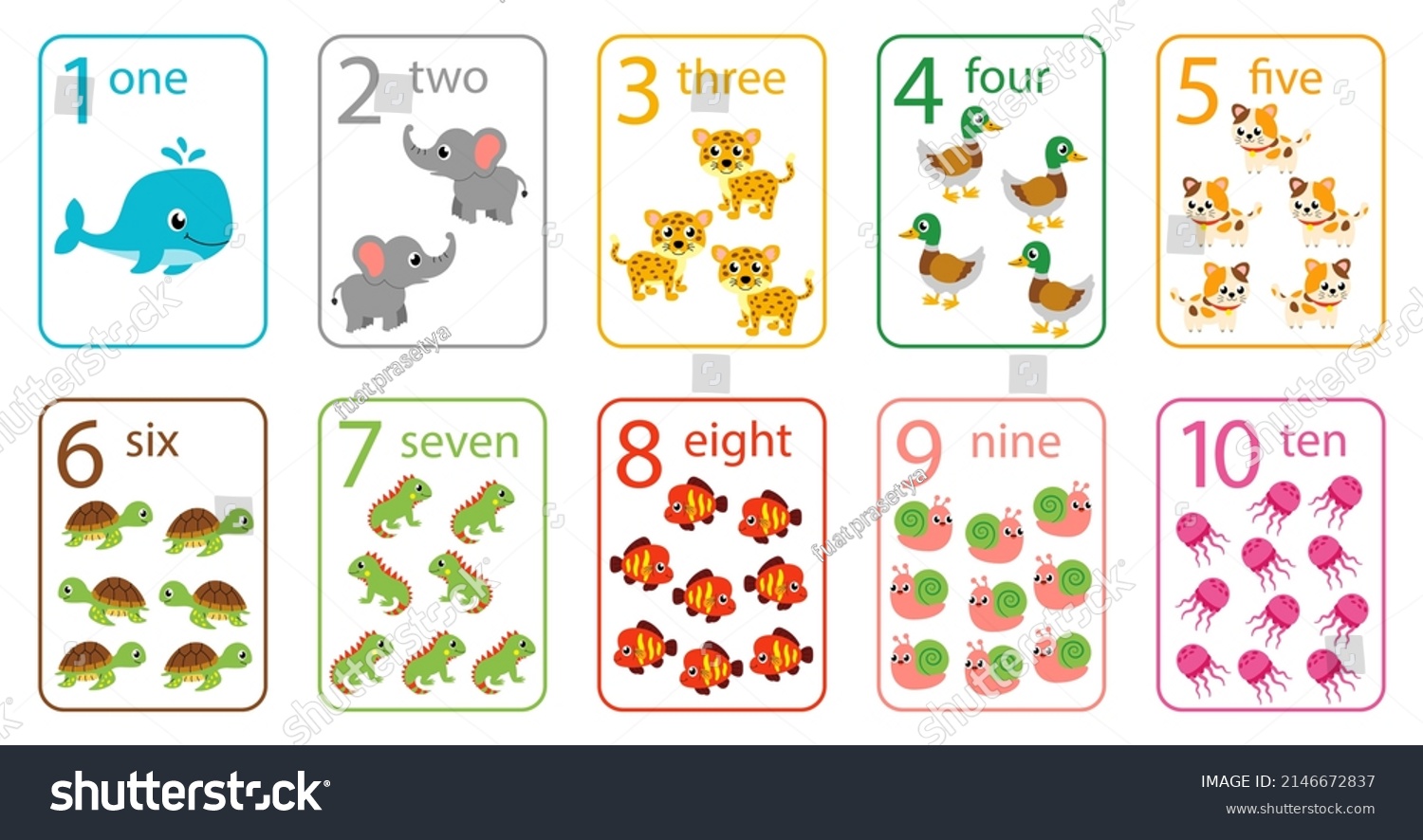 Number Flashcard Cute Animal Stock Vector (Royalty Free) 2146672837 ...