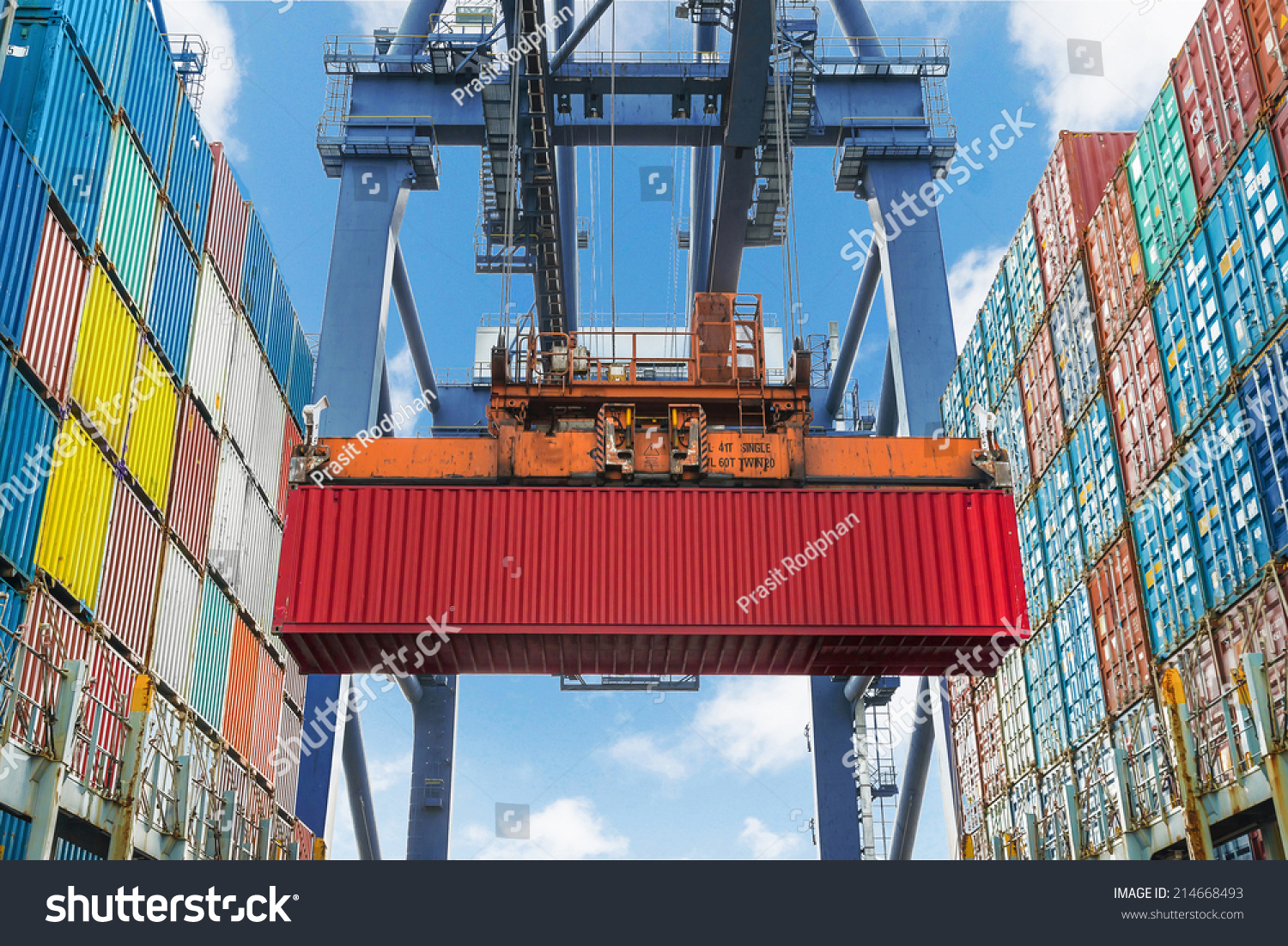 Shore Crane Lifts Container During Cargo Stock Photo 214668493 ...