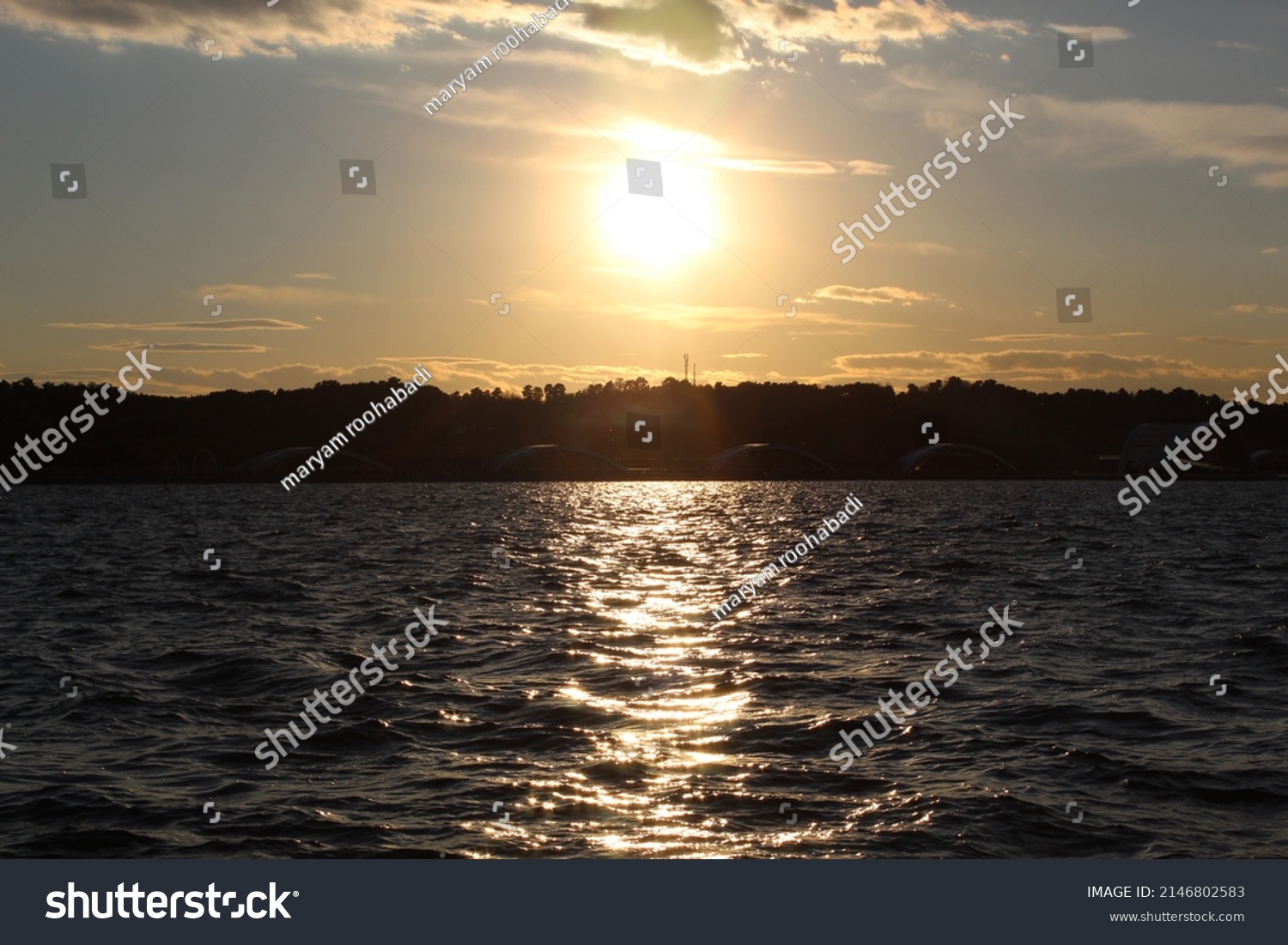 Iran Tehran Chitgar Lake Sunset Landscape Stock Photo 2146802583