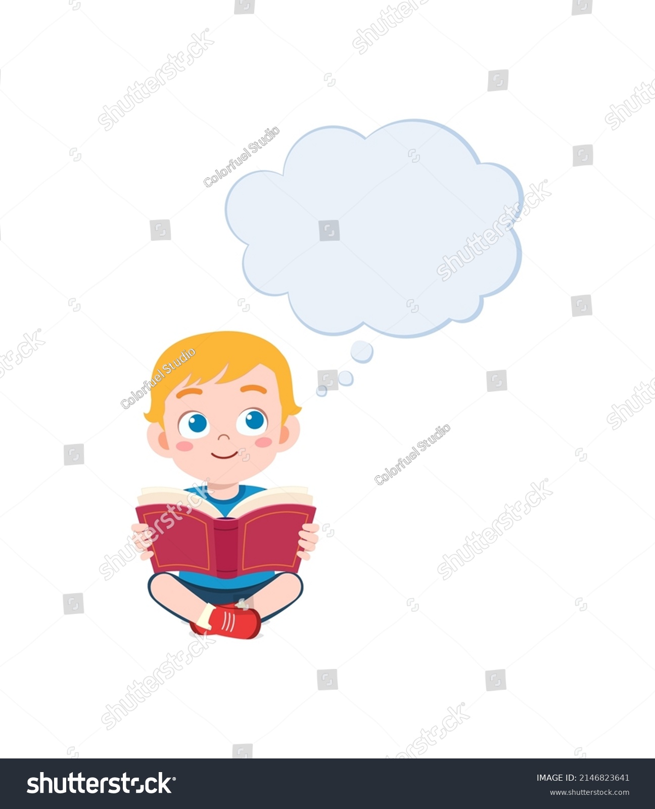 Little Kid Read Book Think About Stock Vector (Royalty Free) 2146823641 ...