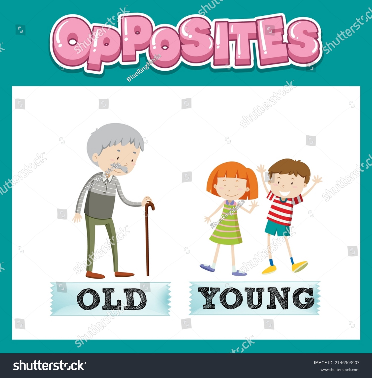 Opposite English Words Old Young Illustration Stock Vector (Royalty ...