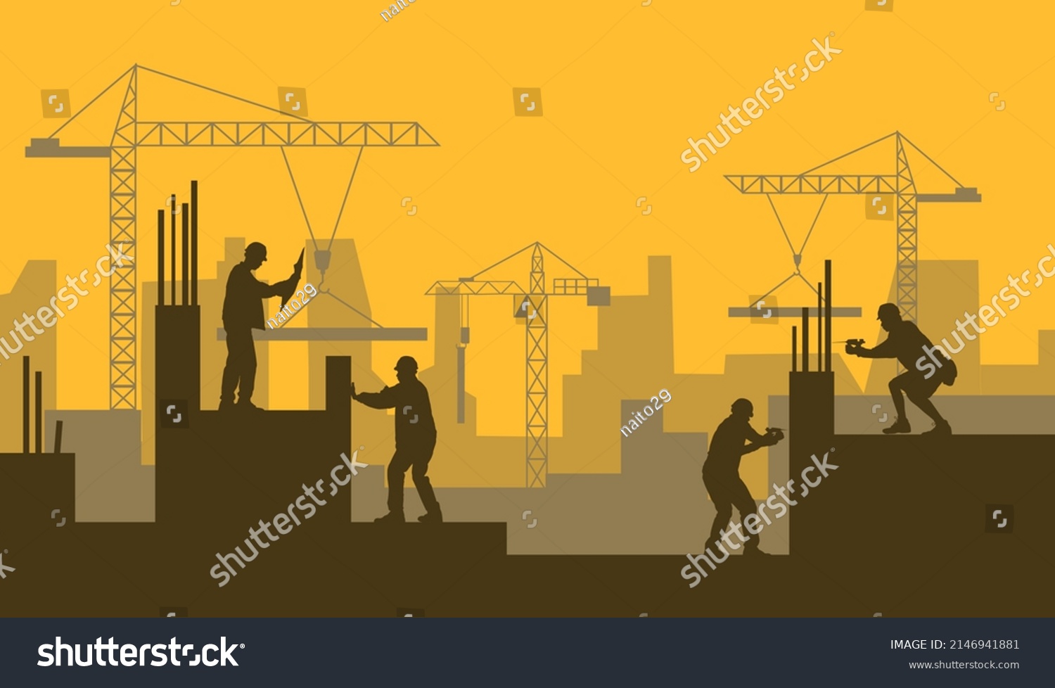 Silhouette Engineer Construction Team Working Sitevector Stock Vector ...