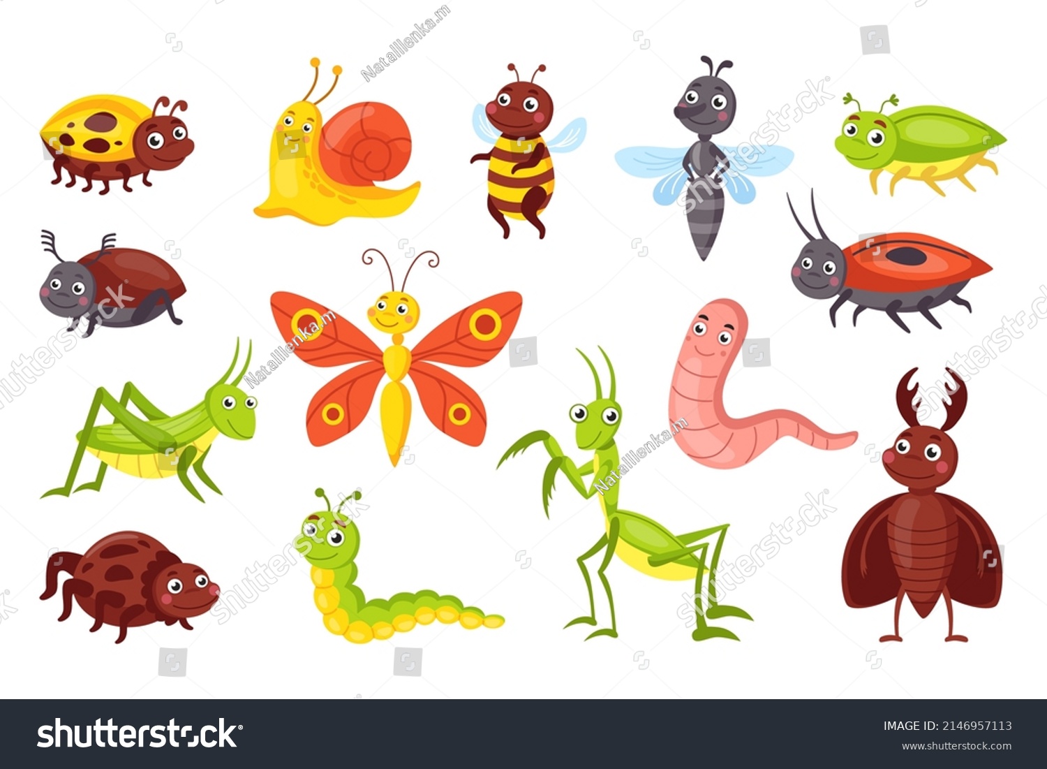 Funny Insects Cute Little Cartoon Bugs Stock Vector (Royalty Free ...