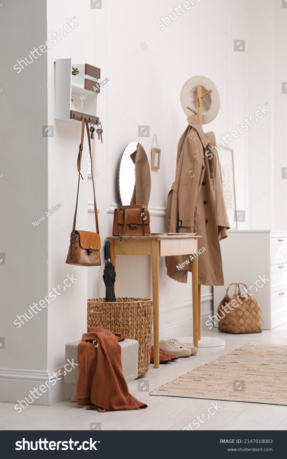 Modern Hallway Interior Stylish Dressing Table Stock Photo 2147018083