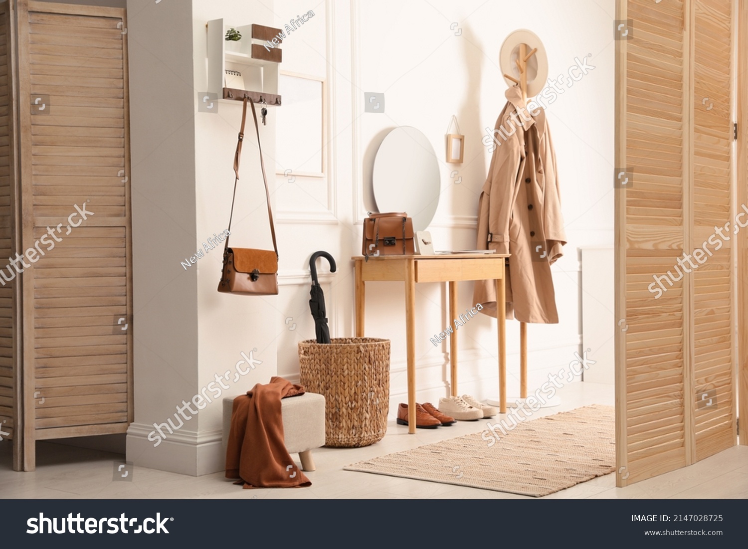 Modern Hallway Interior Stylish Dressing Table Stock Photo 2147028725